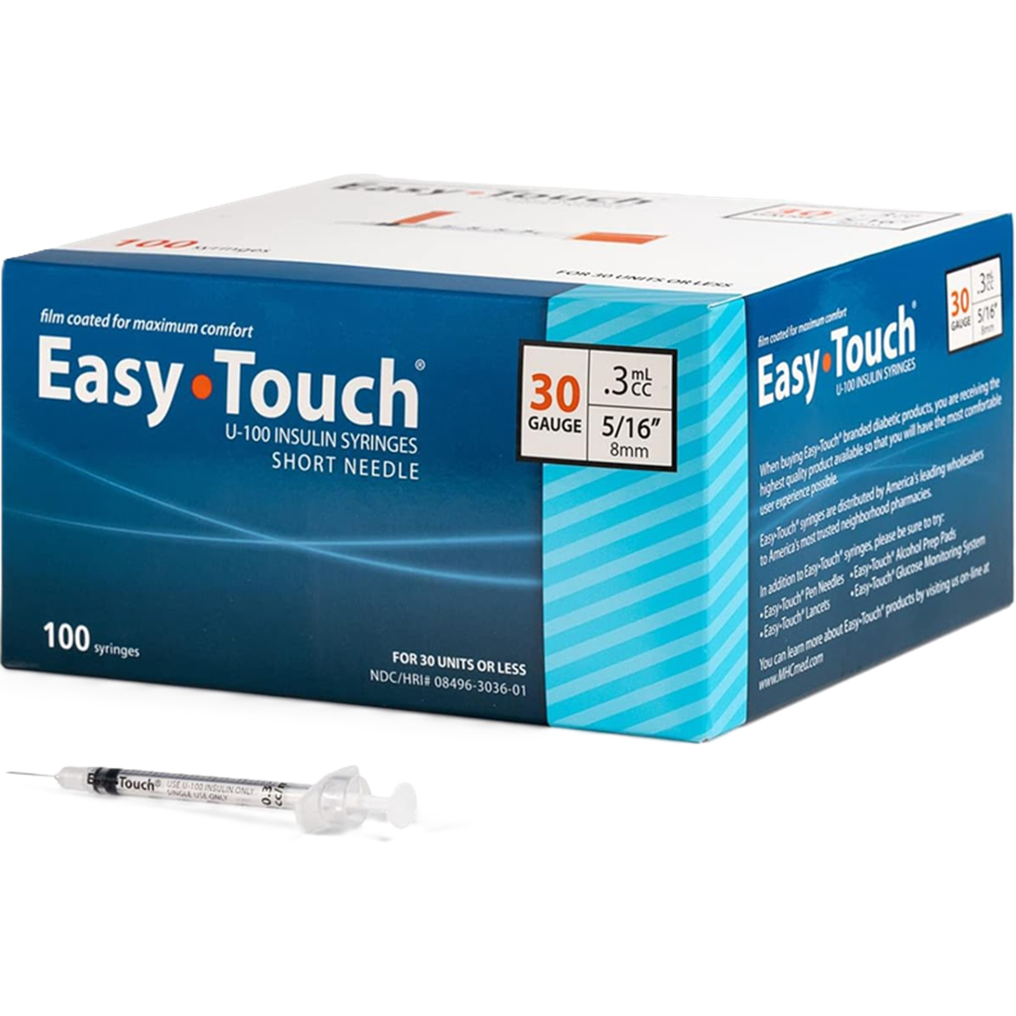 Easy Touch U-100 Insulin Syringes, 30 gauge