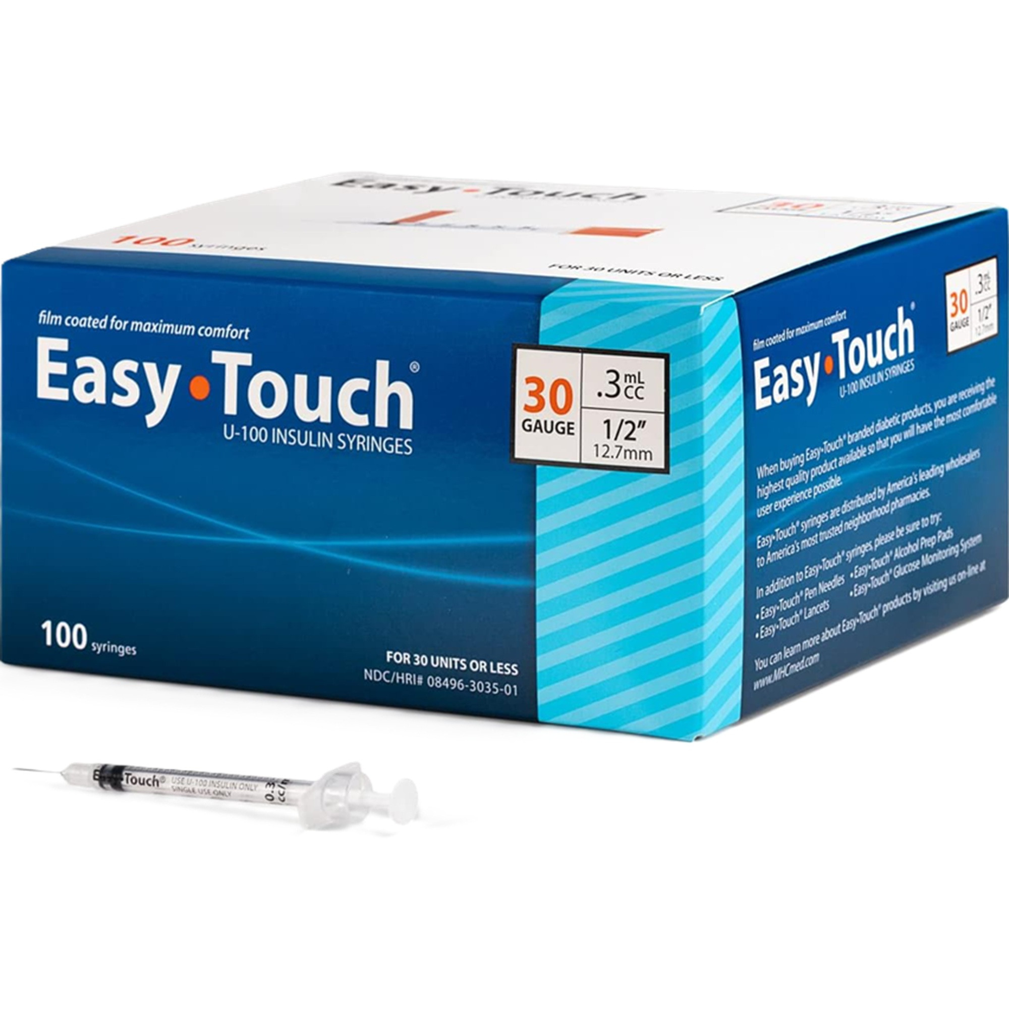 Easy Touch U-100 Insulin Syringes, 30 gauge