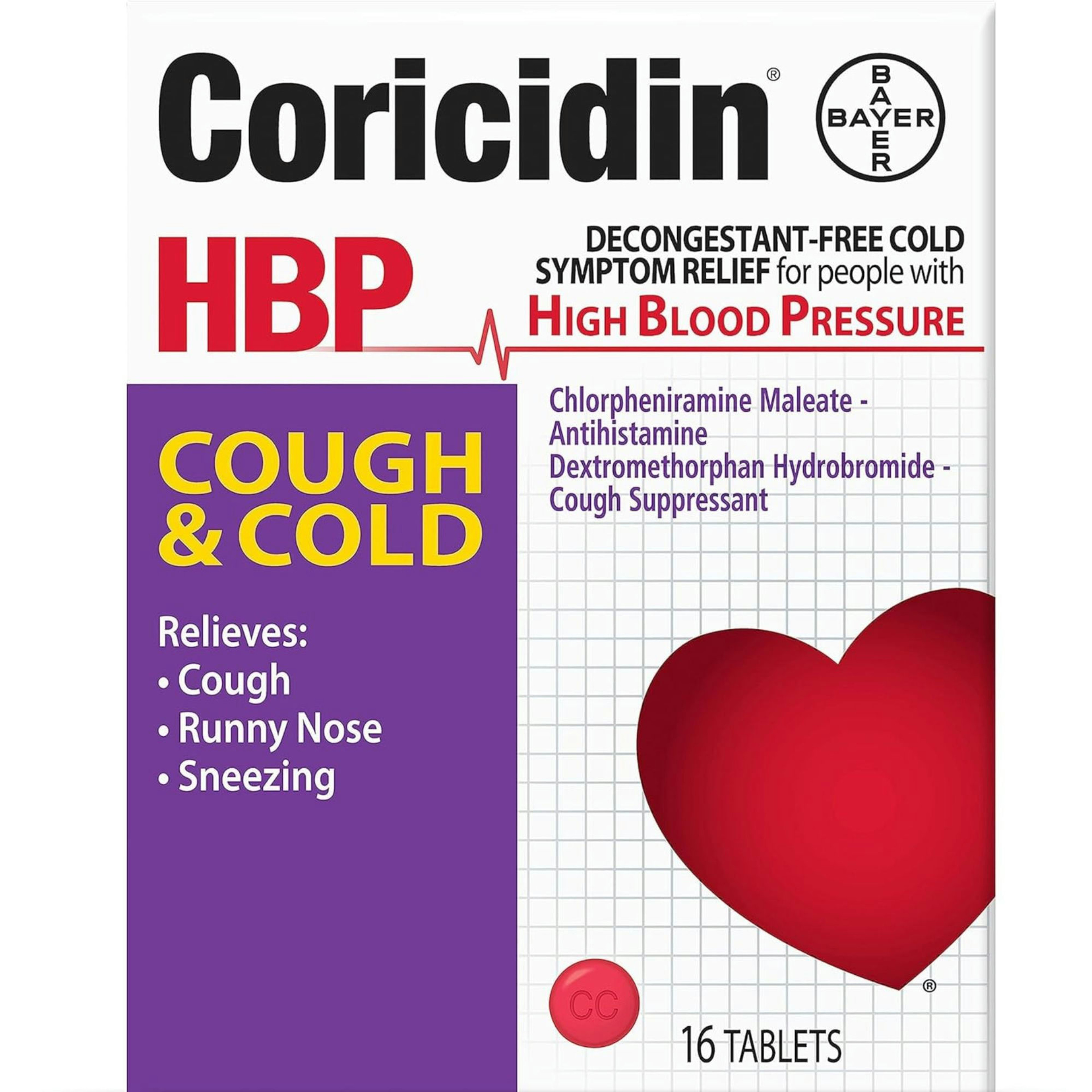 Coricidin HBP Decongestant-Free Cough & Cold Relief, Tablets