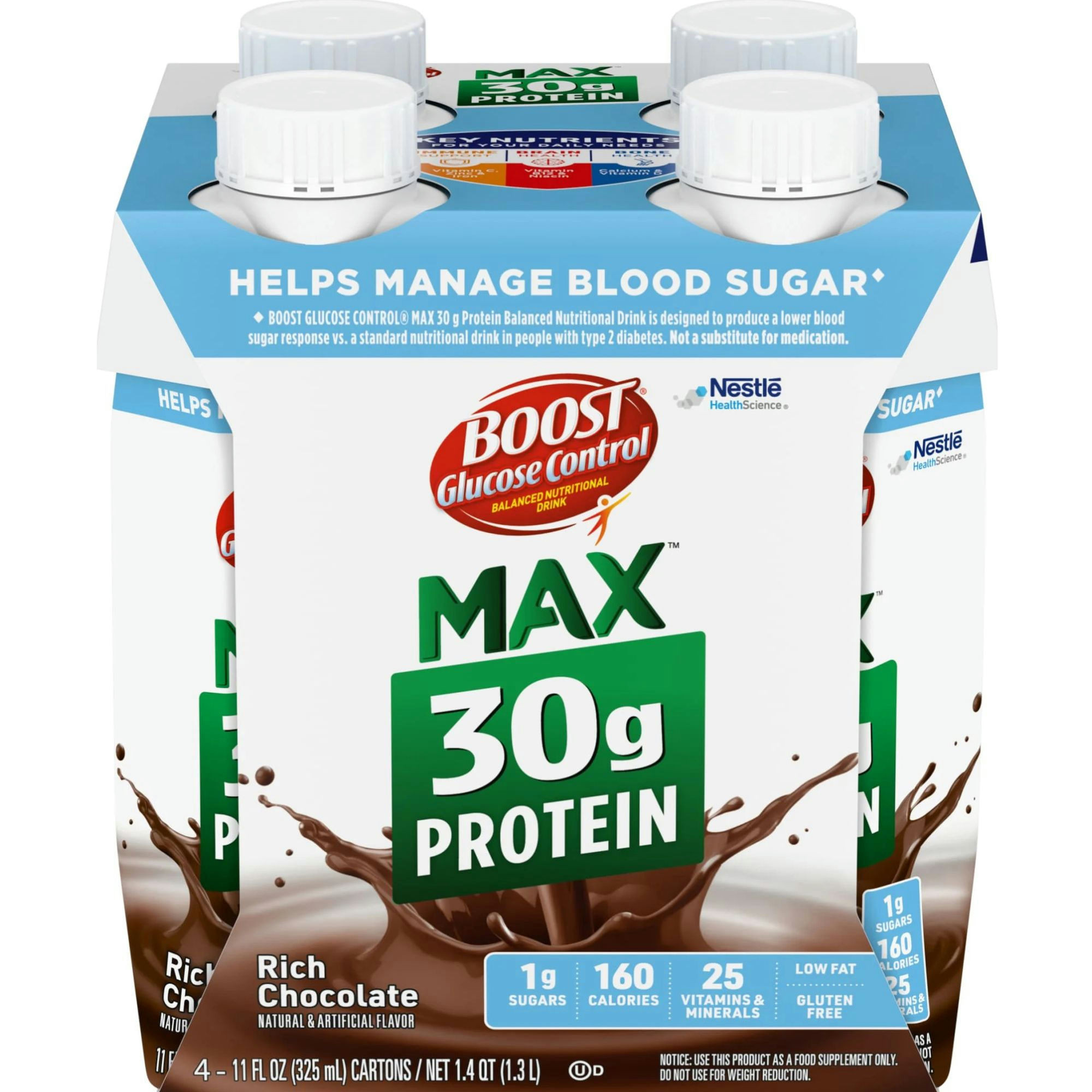 Boost Glucose Control Max Balanced Nutritional Drink, 11 oz, Bottle, Rich Chocolate