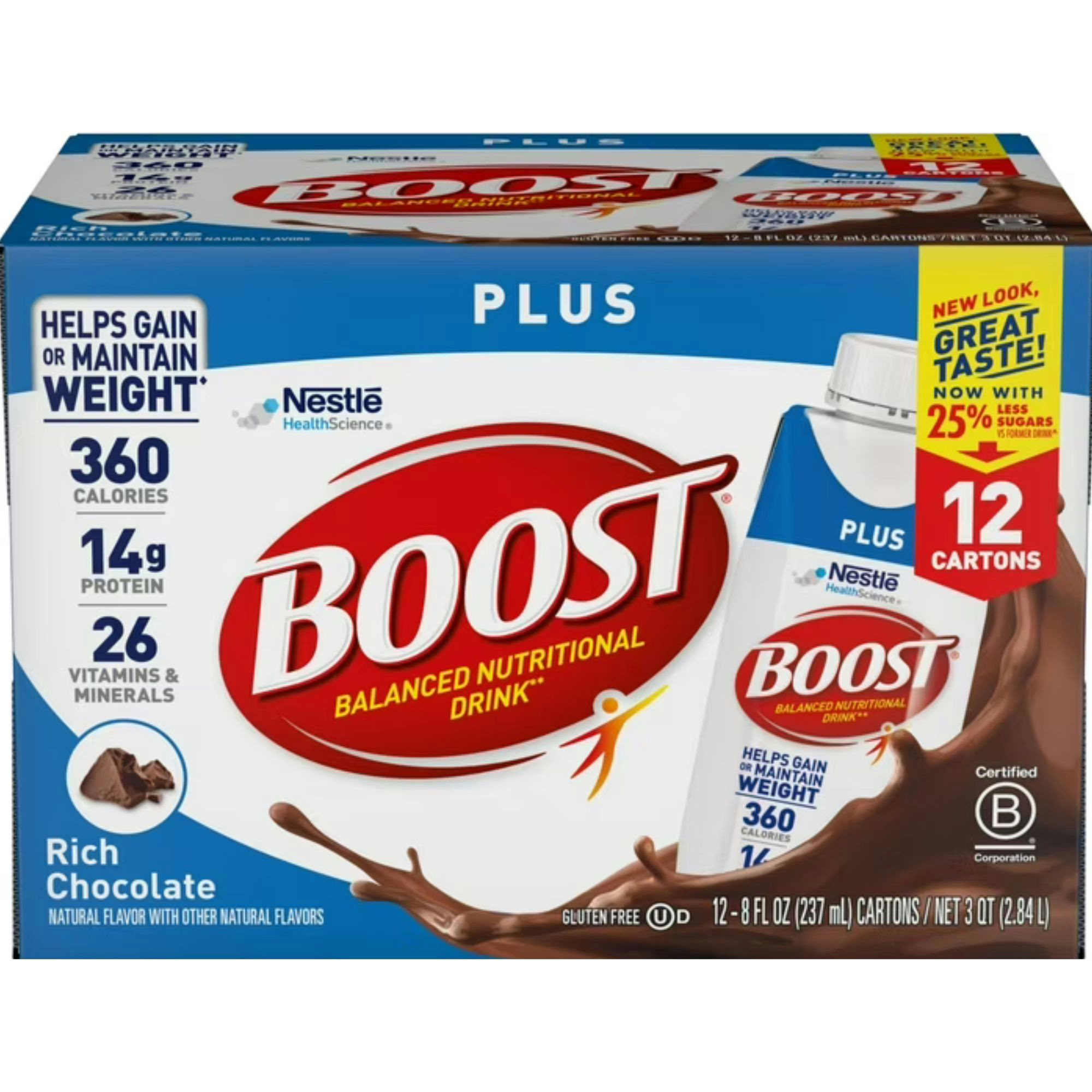 Boost Plus Balanced Nutritional Drink, Carton, 8 oz., Rich Chocolate