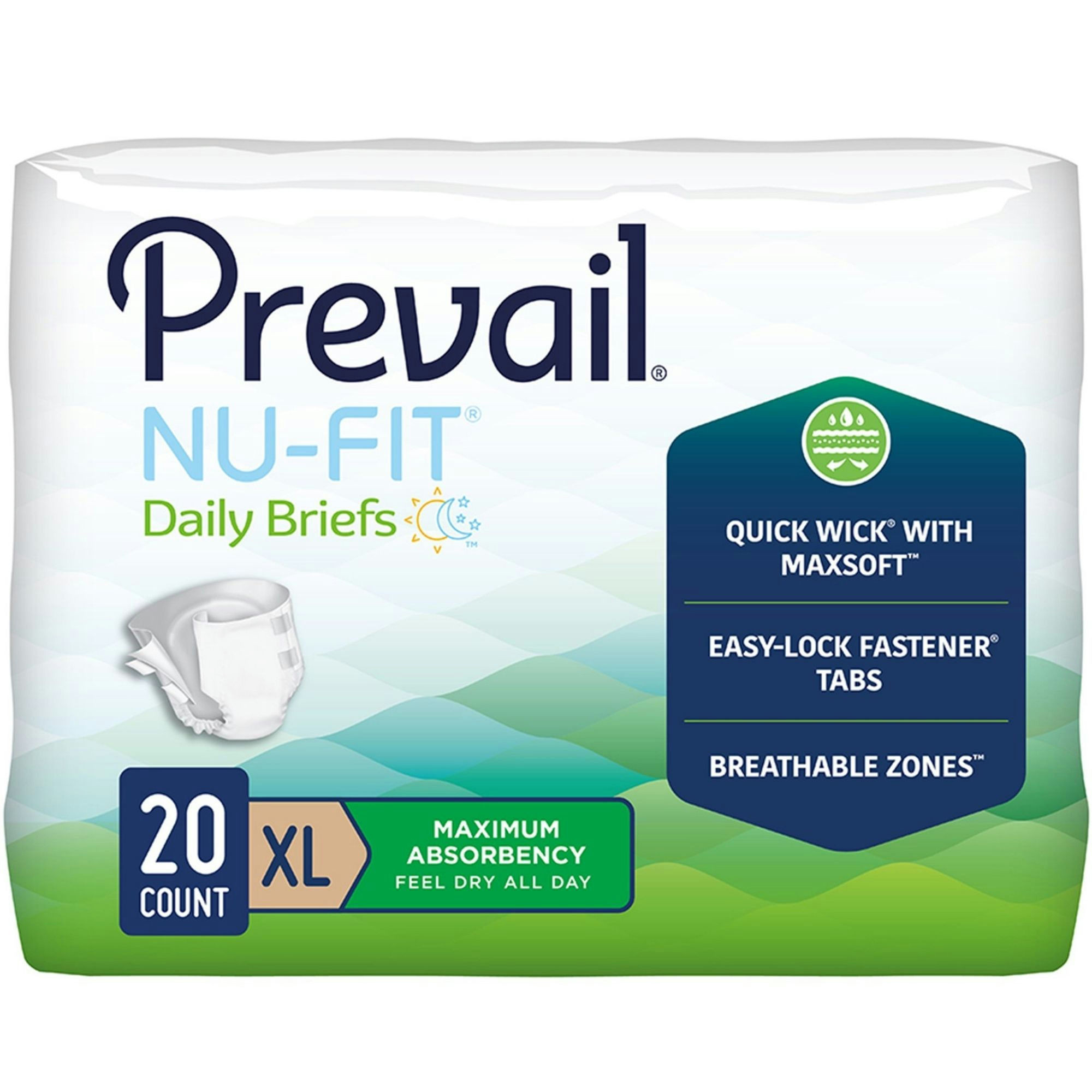 Prevail Nu-Fit Daily Adult Incontinence Briefs with Tabs, Maximum Absorbency