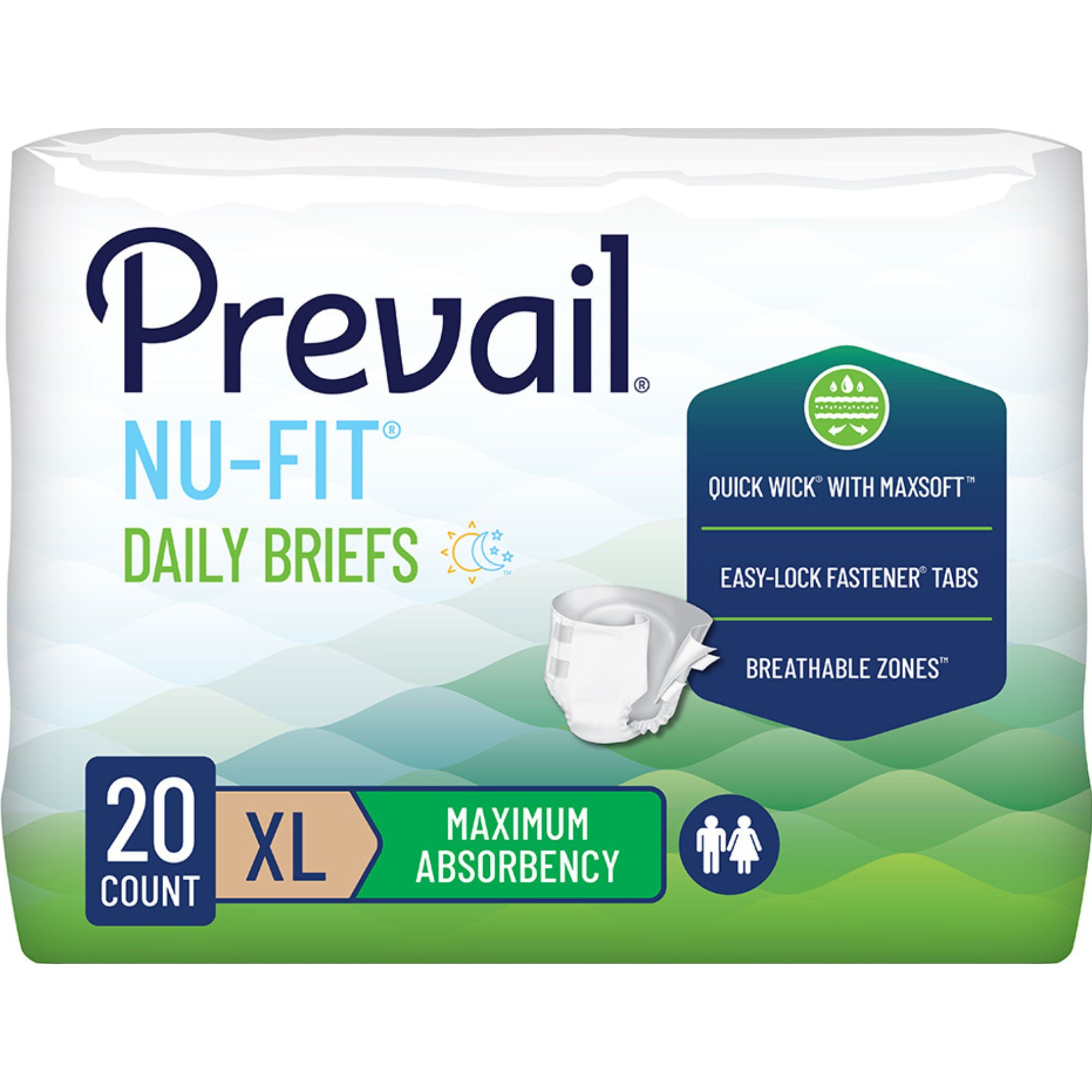 Prevail Nu-Fit Daily Adult Incontinence Briefs with Tabs, Maximum Absorbency
