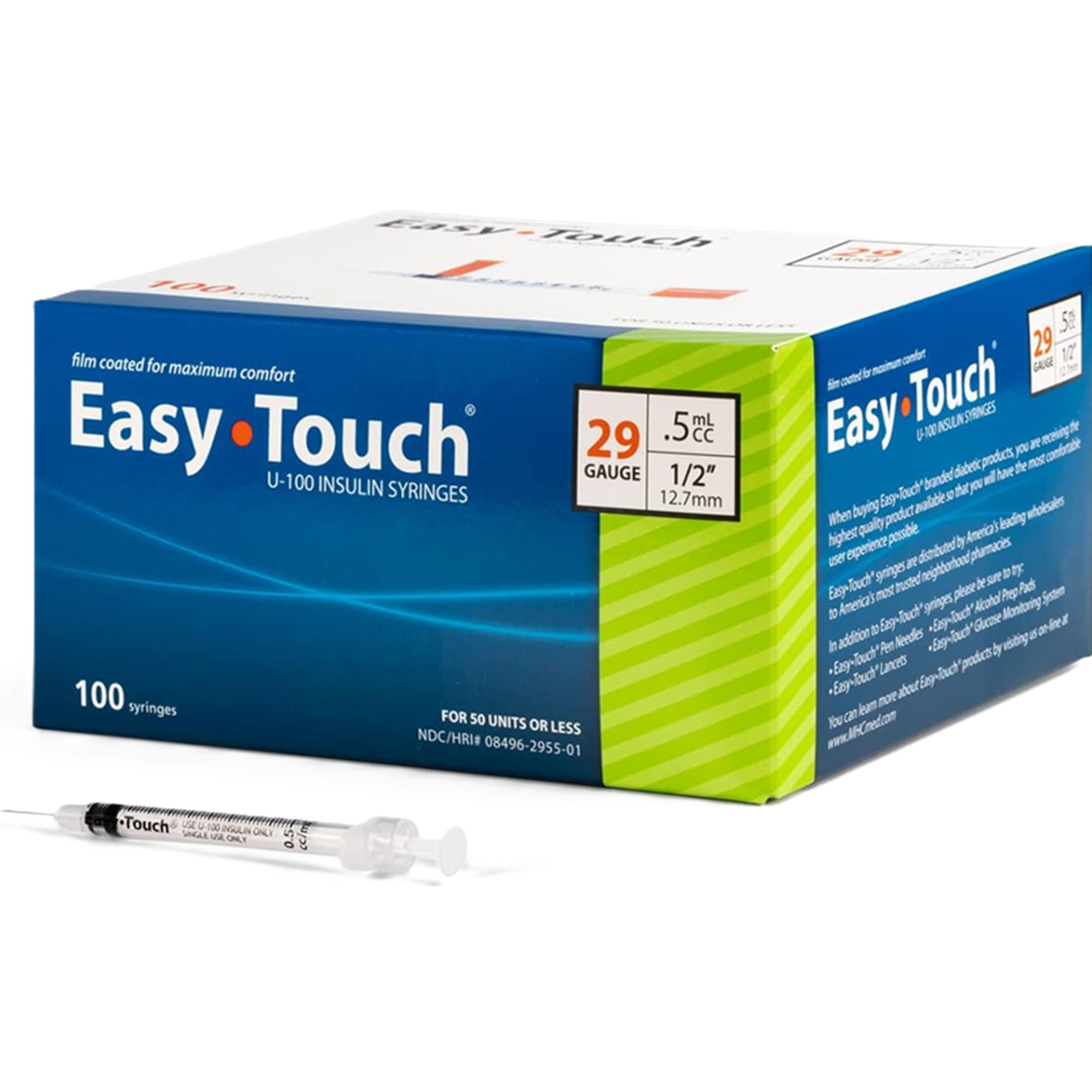 Easy Touch U-100 Insulin Syringe With Needle, 29 gauge