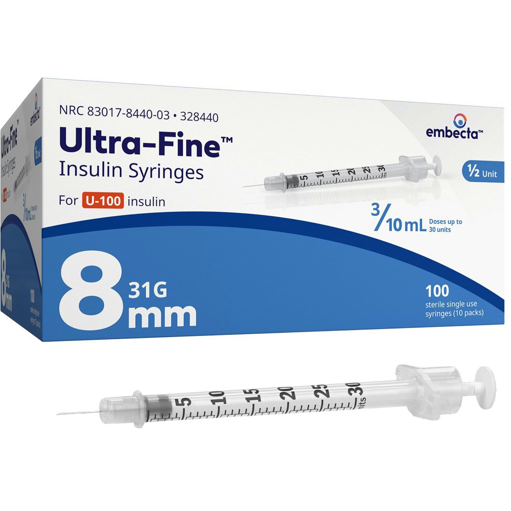 Embecta Ultra-Fine II U-100 Insulin Syringe, 31 Gauge