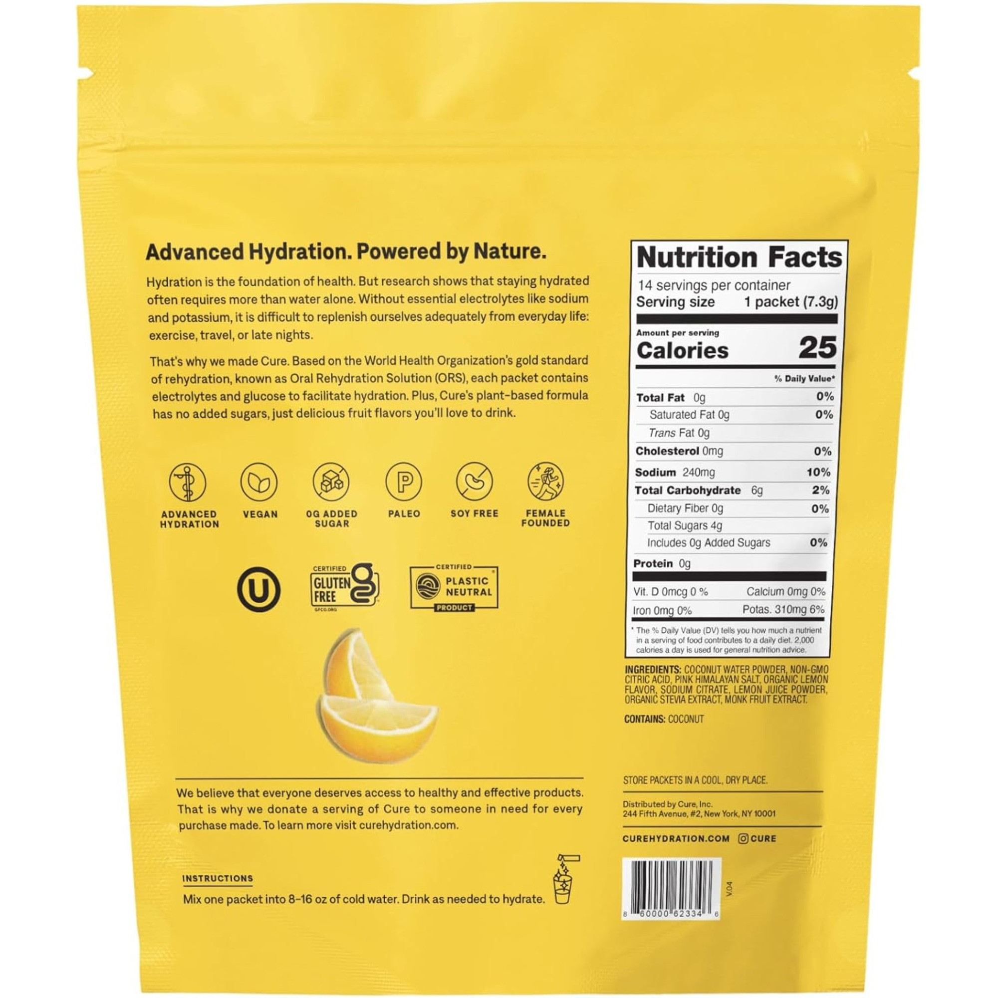 Cure Hydration Electrolyte Drink Mix, Lemonade