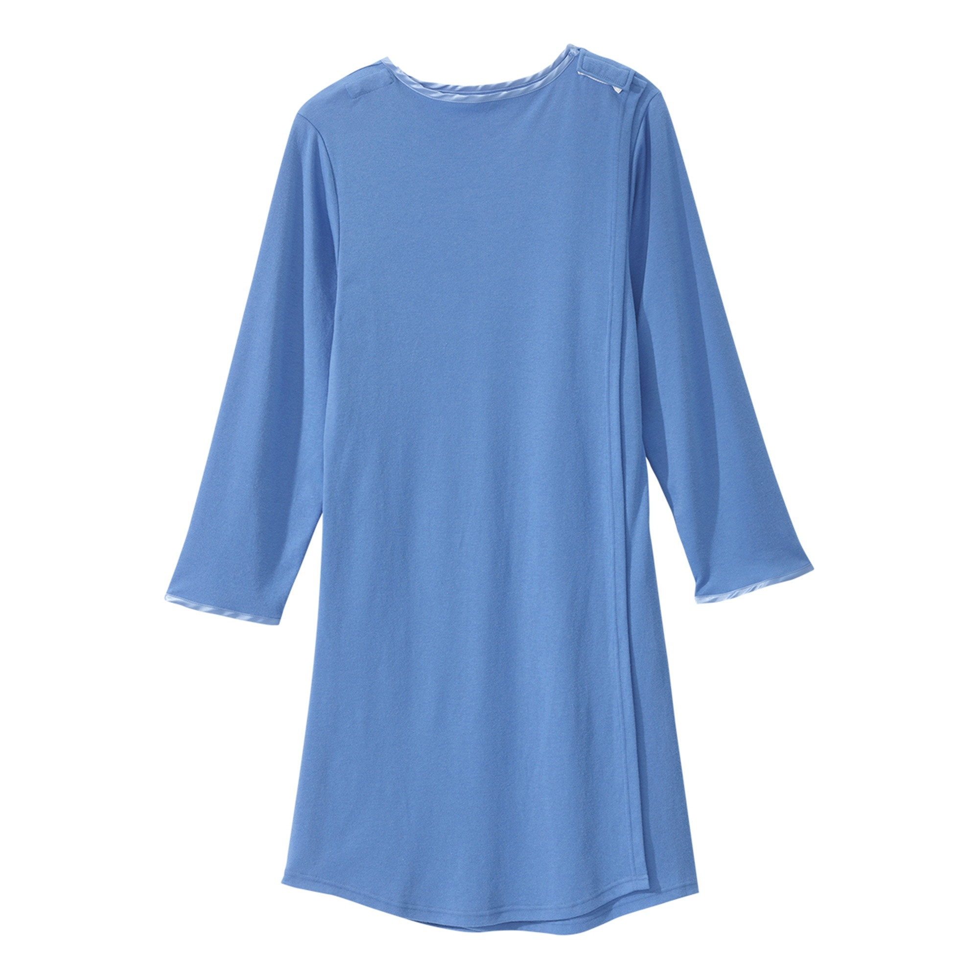 Silverts Women's Open Back Henley Night Gown, Blue