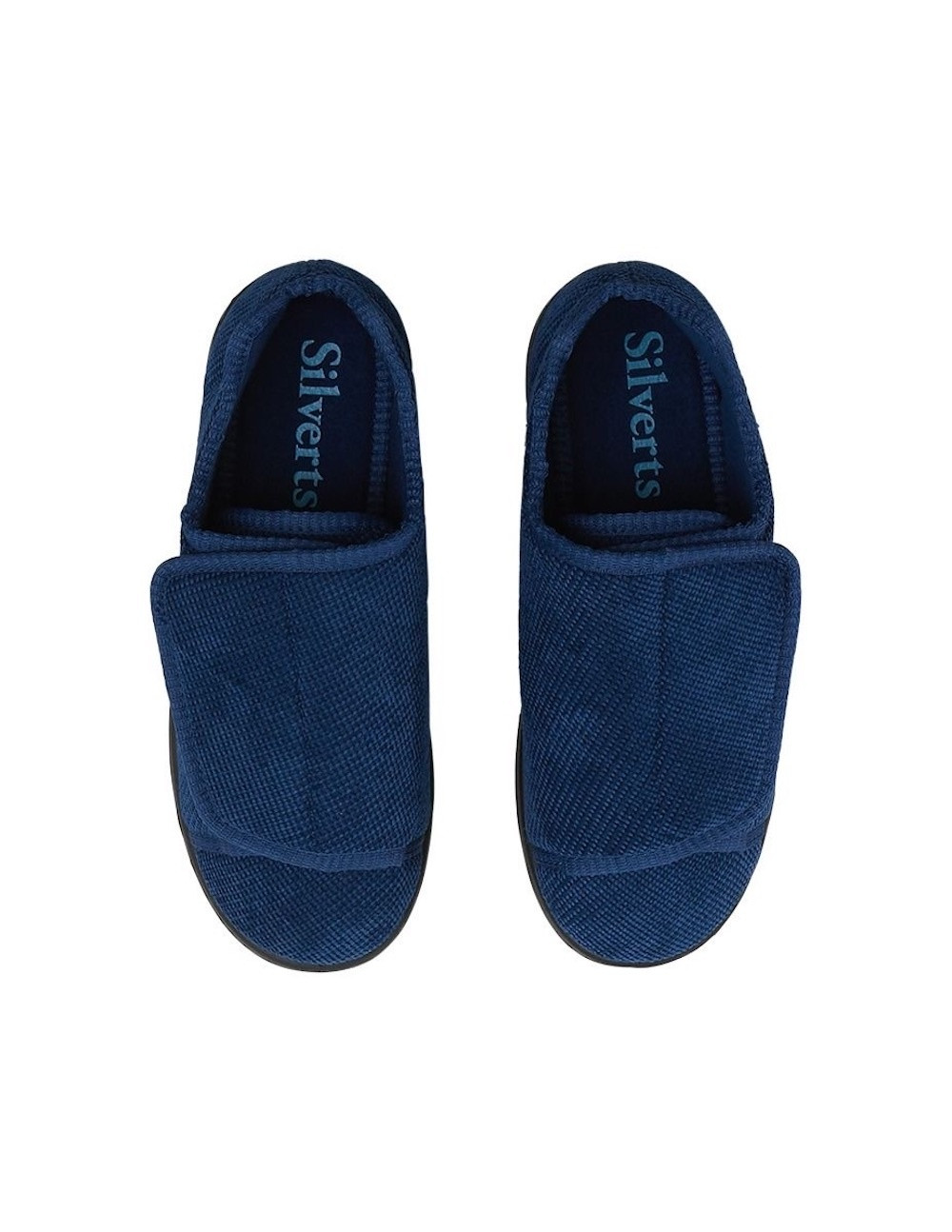 Silverts Women's Extra Extra Wide Easy Closure Slippers, Navy Blue