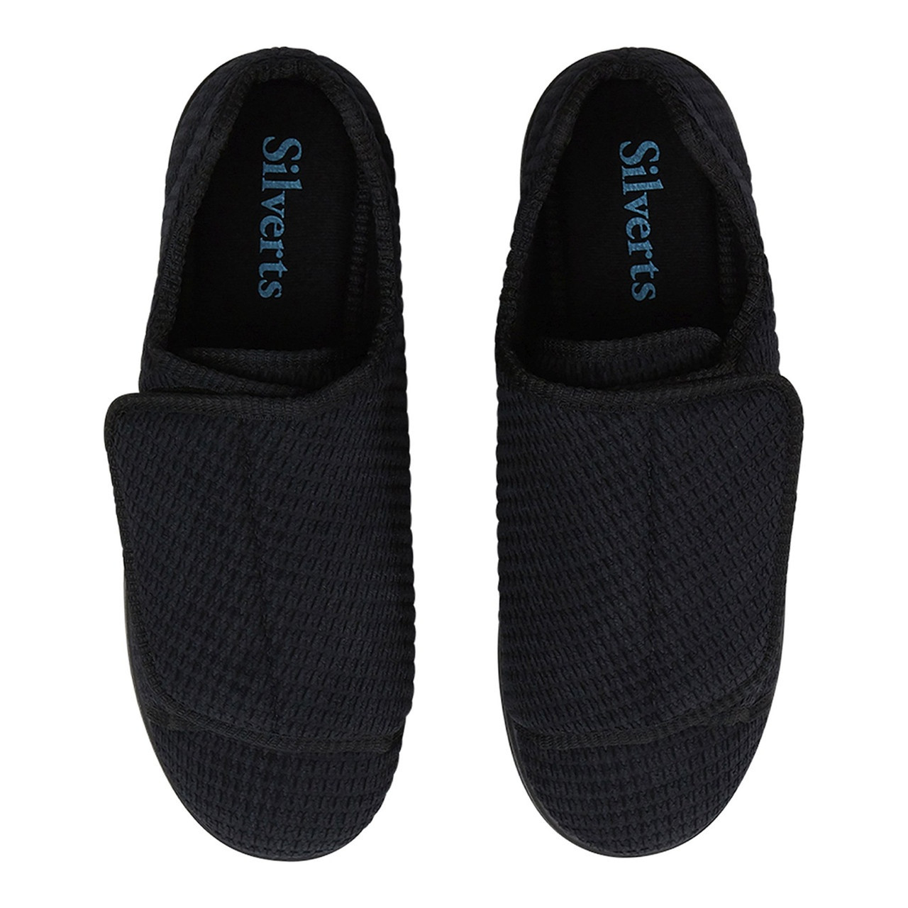 Silverts Men's Extra Extra Wide Easy Closure Slippers, Black