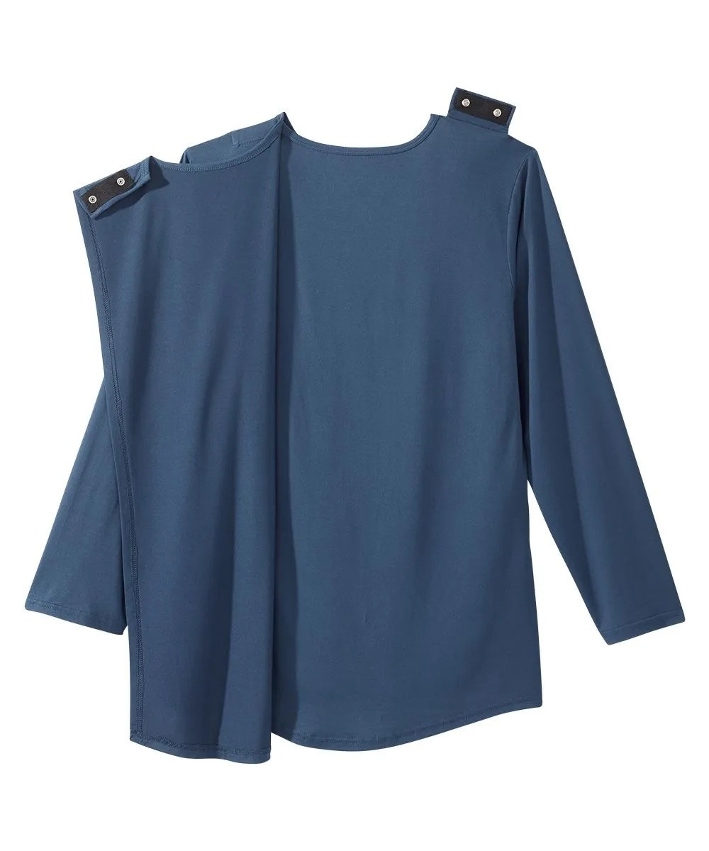 Silverts Women's Open Back Embellished Long Sleeve Top, Caribbean Blue