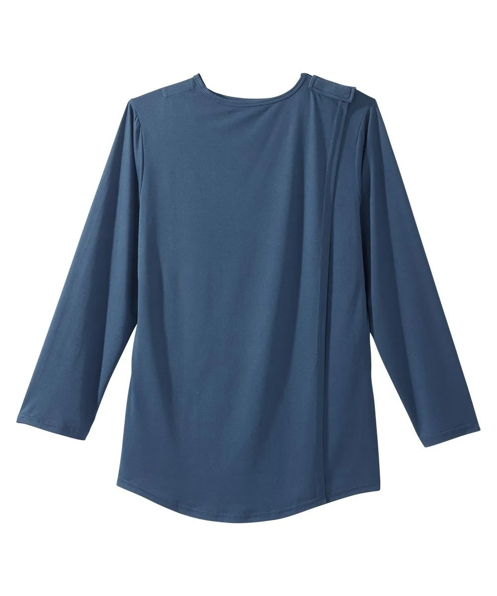 Silverts Women's Open Back Embellished Long Sleeve Top, Caribbean Blue