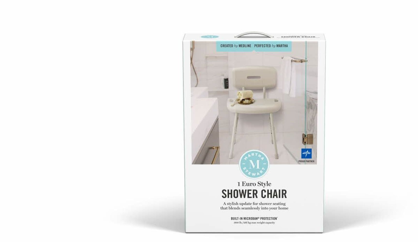 Medline Martha Stewart Euro-Style Shower Chair with Back and Microban