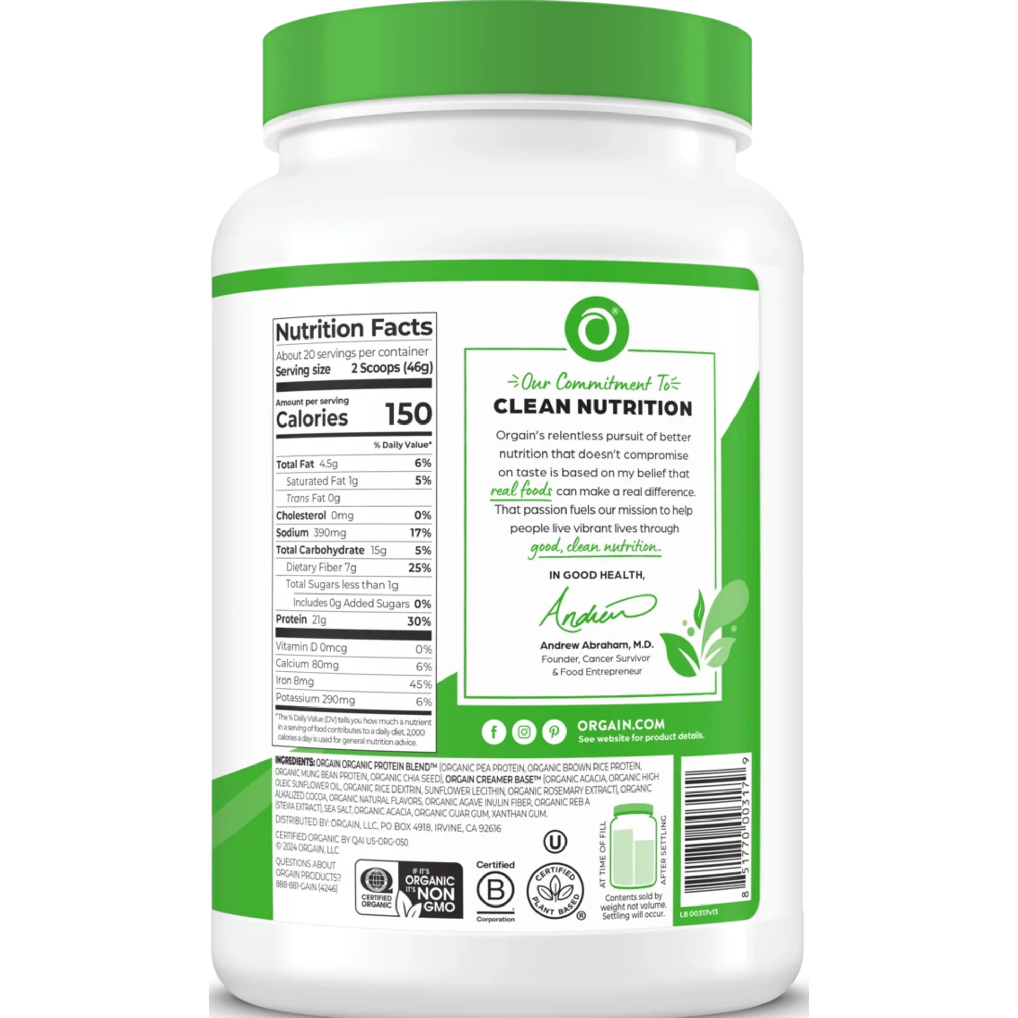 Orgain Organic Plant Based Protein Powder