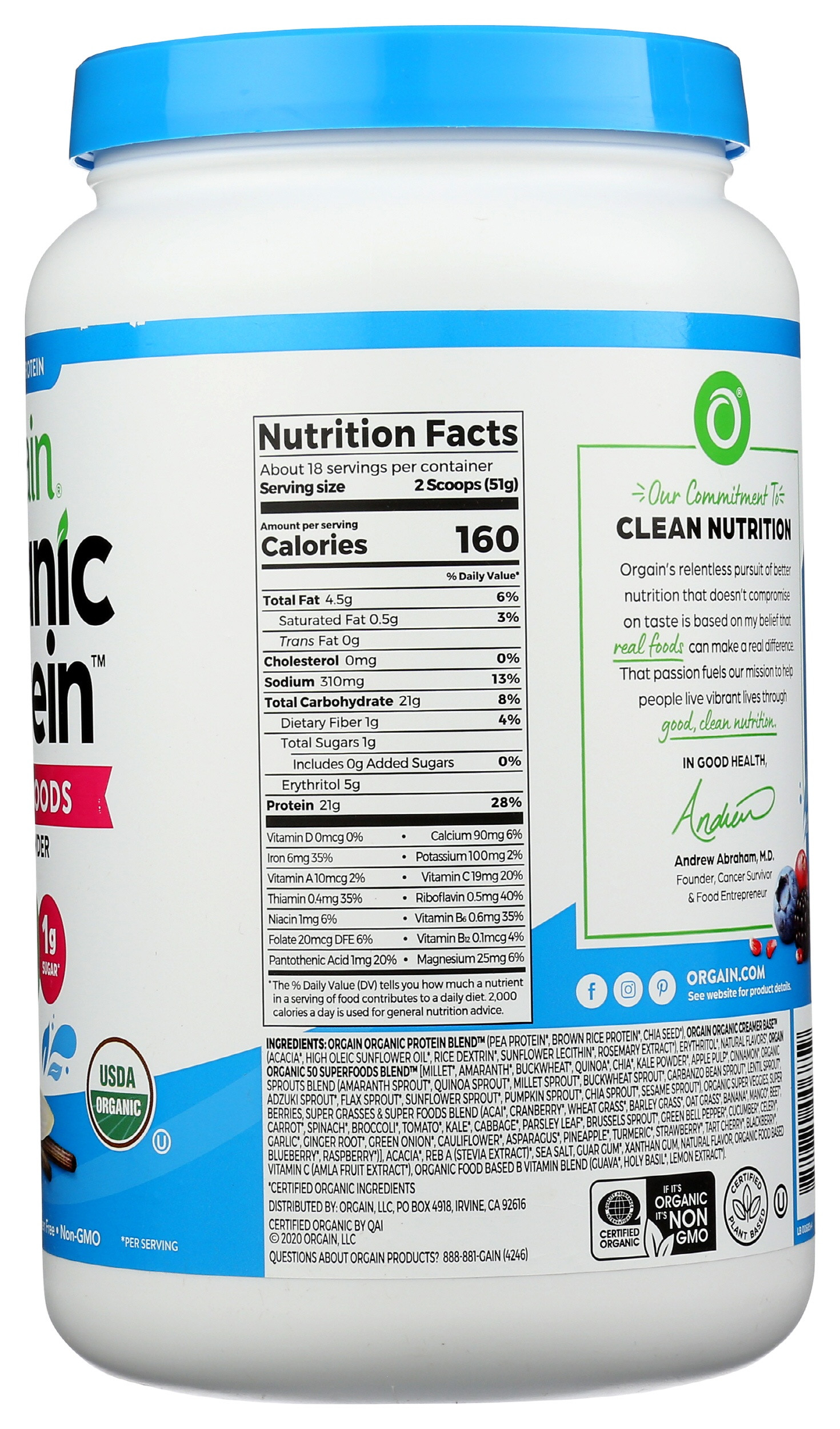 Orgain Organic Plant Based Protein + Superfoods Powder