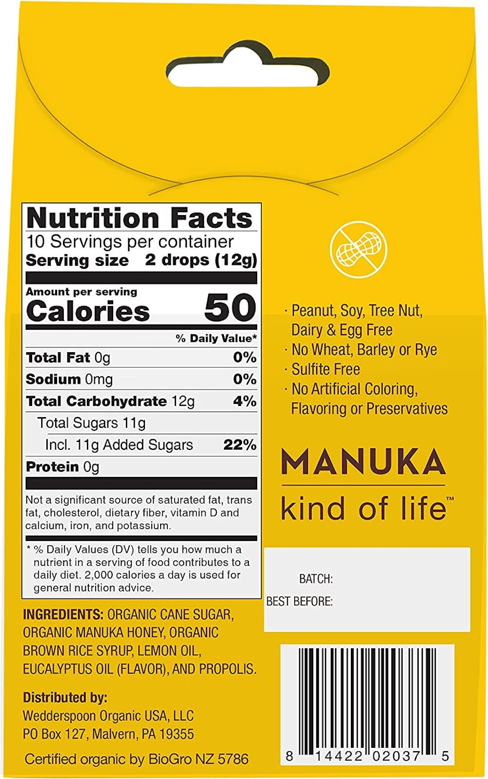 Wedderspoon Organic Manuka Honey Drops