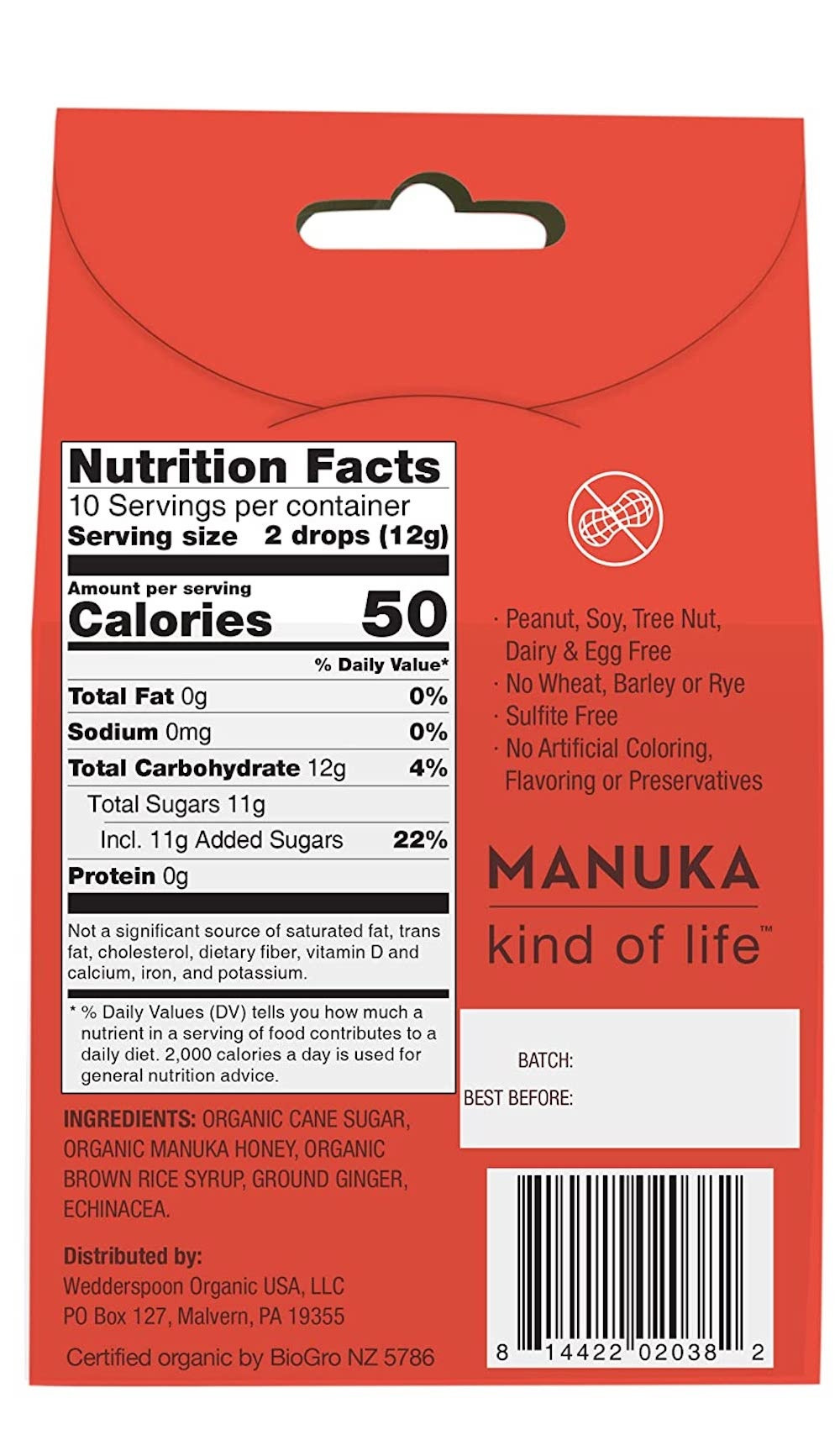 Wedderspoon Organic Manuka Honey Drops