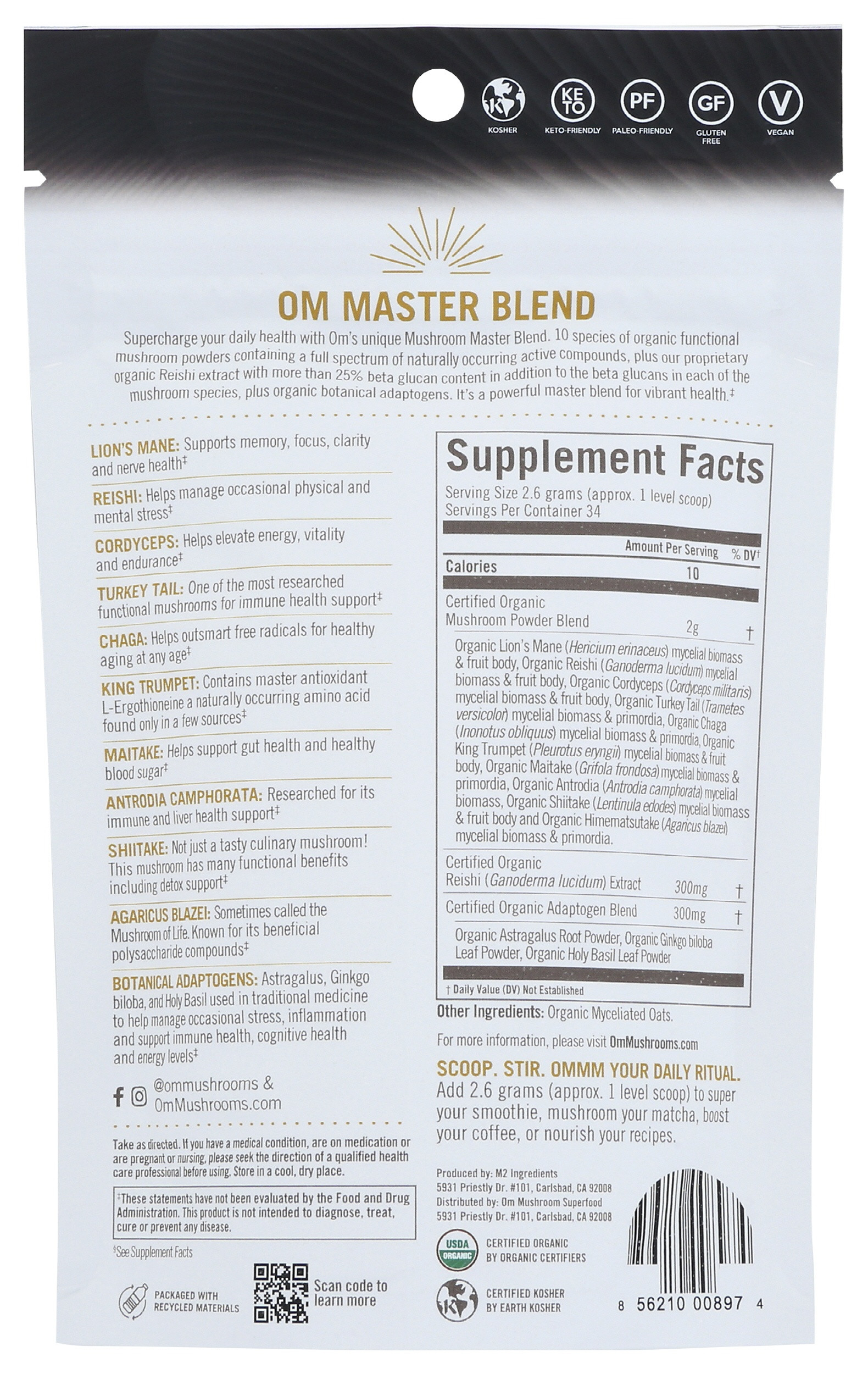 OM Master Blend Organic Mushroom Powder
