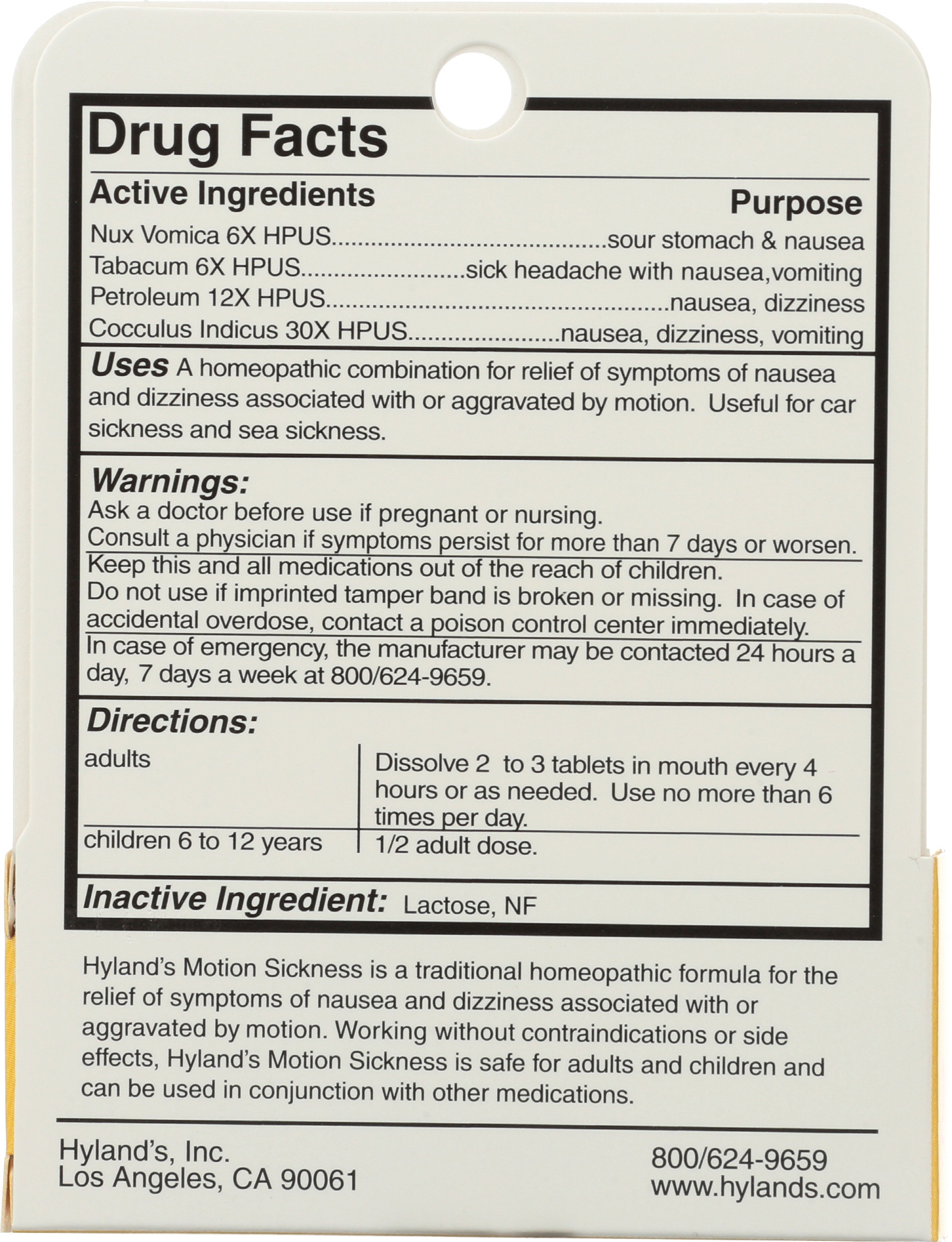 Hyland's Naturals Motion Sickness Tablets