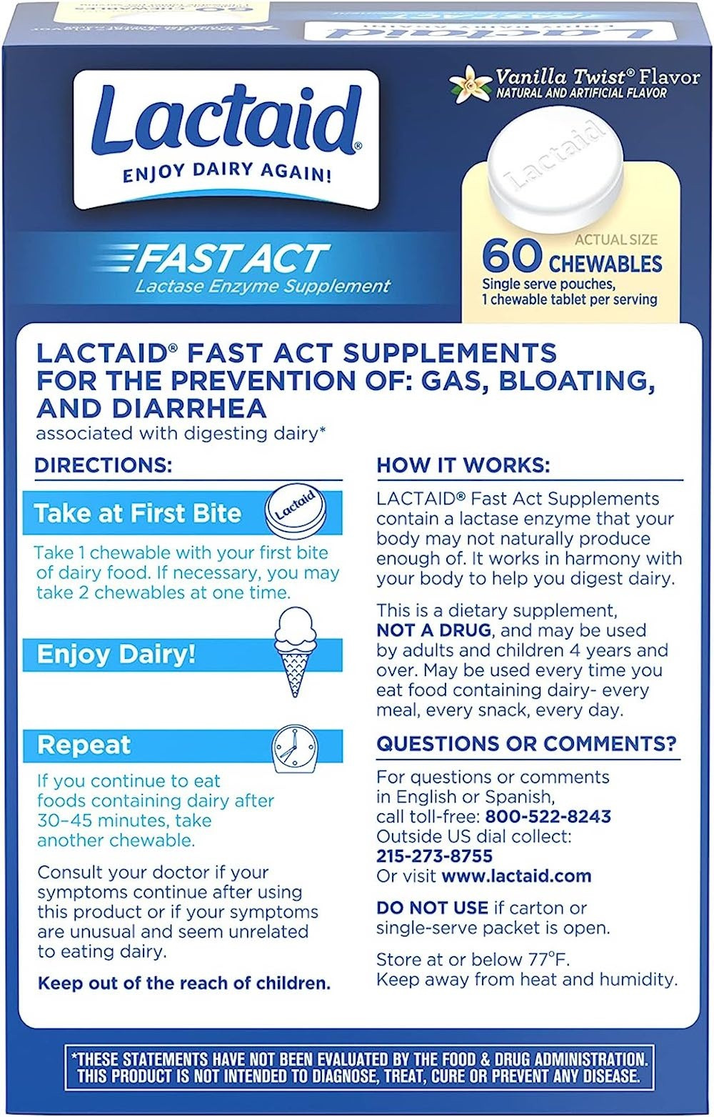 Lactaid Fast Act Lactose Relief Chewables