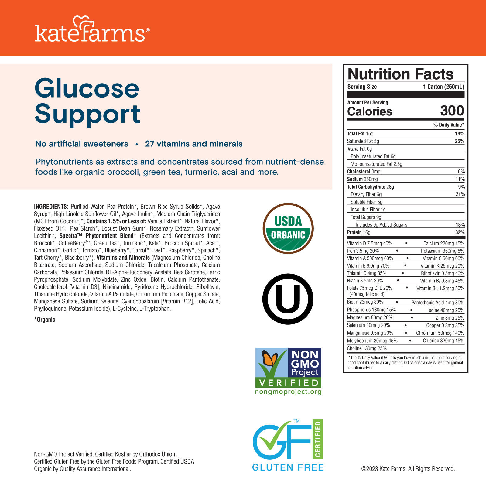 Kate Farms 1.2 Glucose Support Nutritional Shake, Vanilla, 8.45 oz.