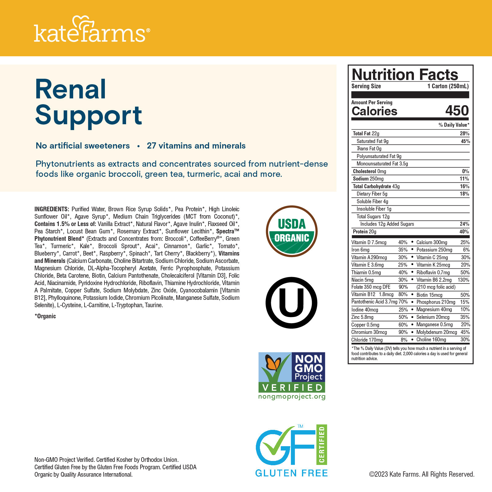 Kate Farms 1.8 Renal Support Nutritional Shake, Vanilla