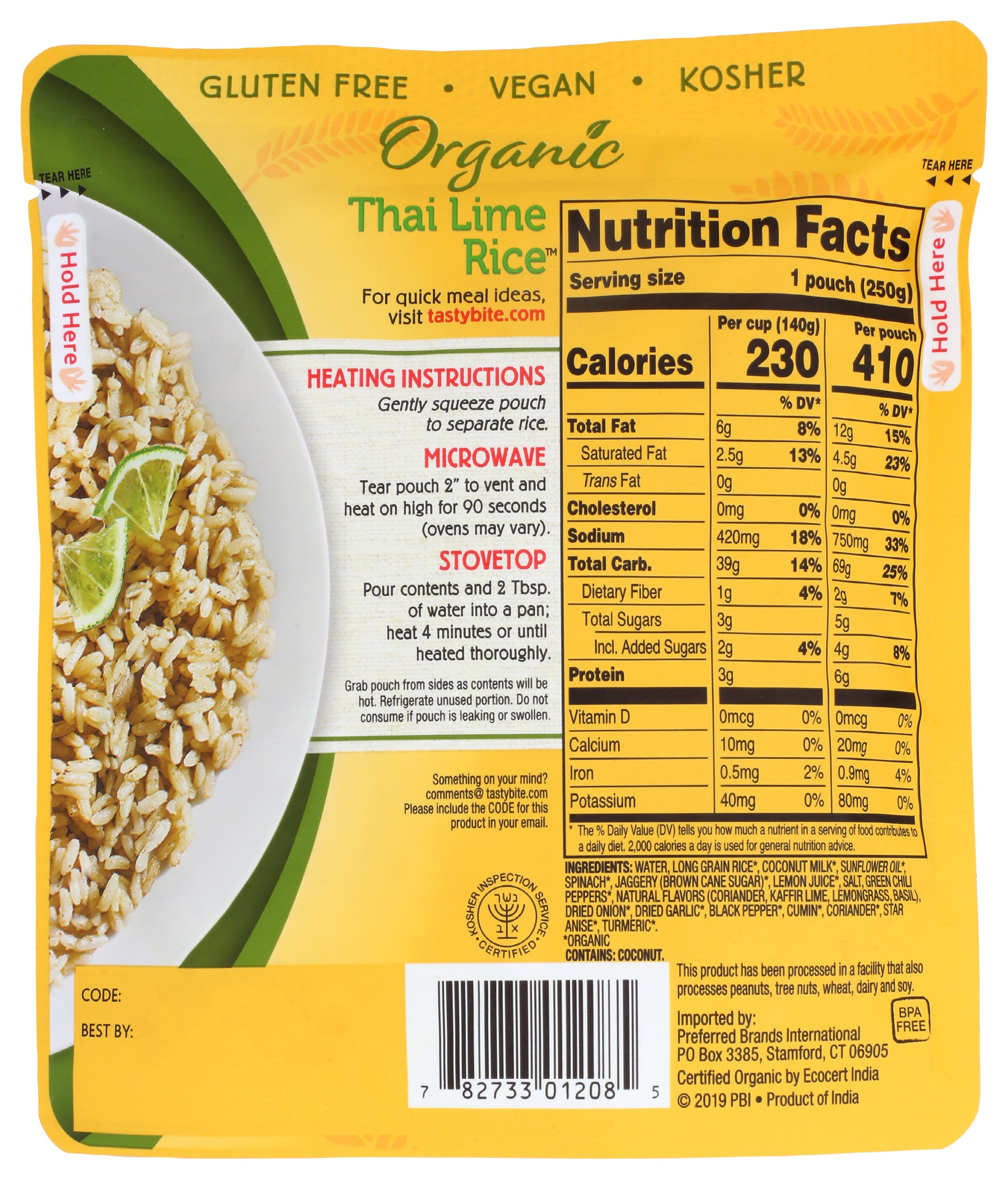 Tasty Bite Organic Thai Lime Rice