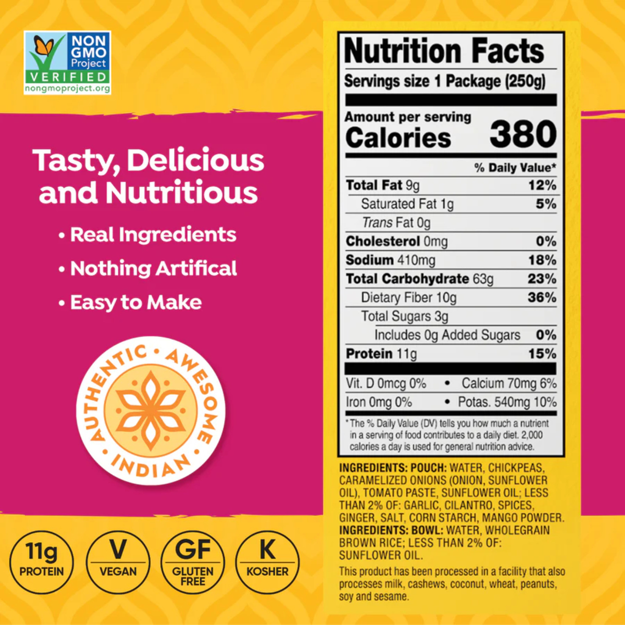 Tasty Bite All Natural Chickpeas Masala Protein Bowl