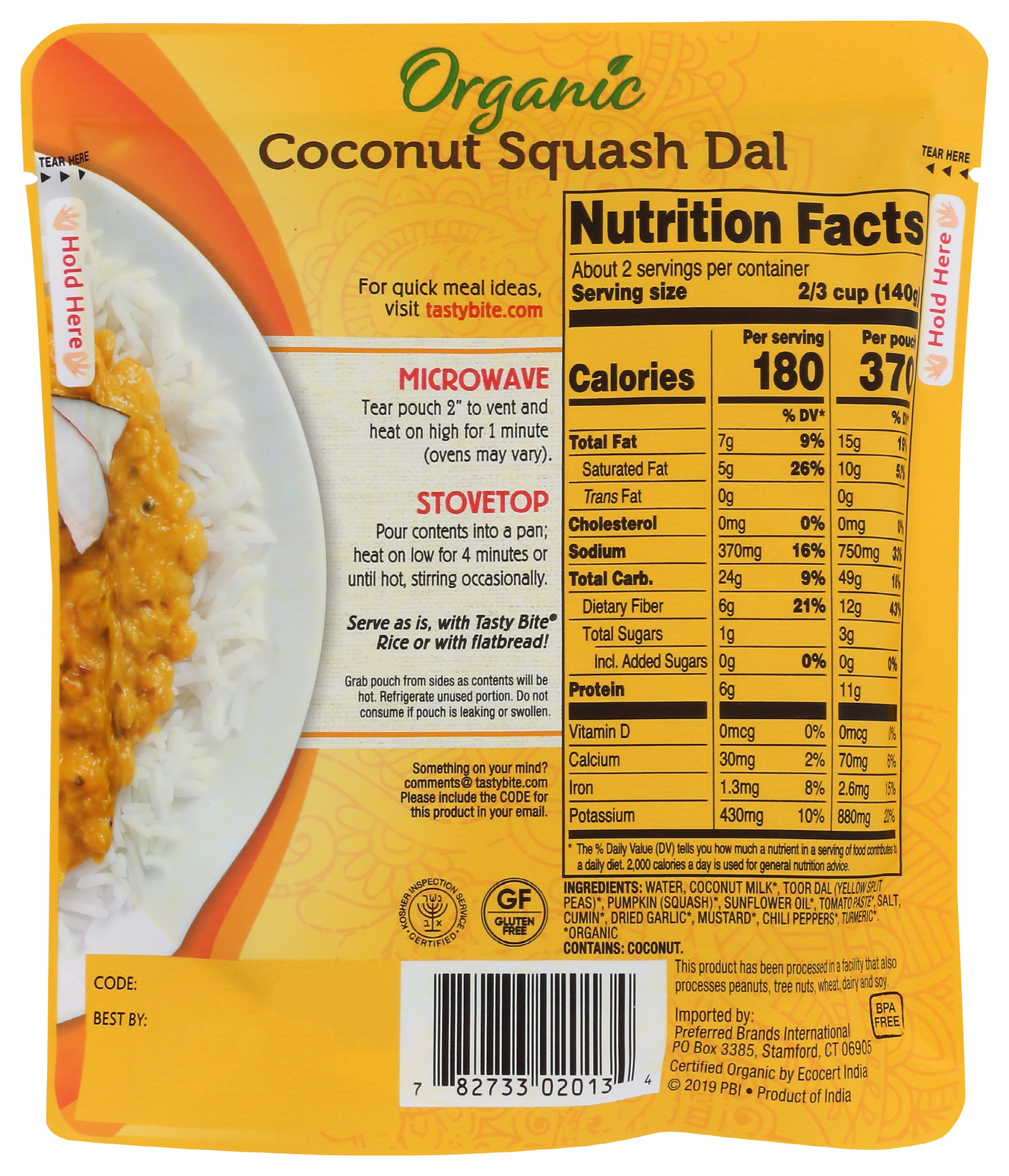 Tasty Bite Organic Coconut Squash Dal
