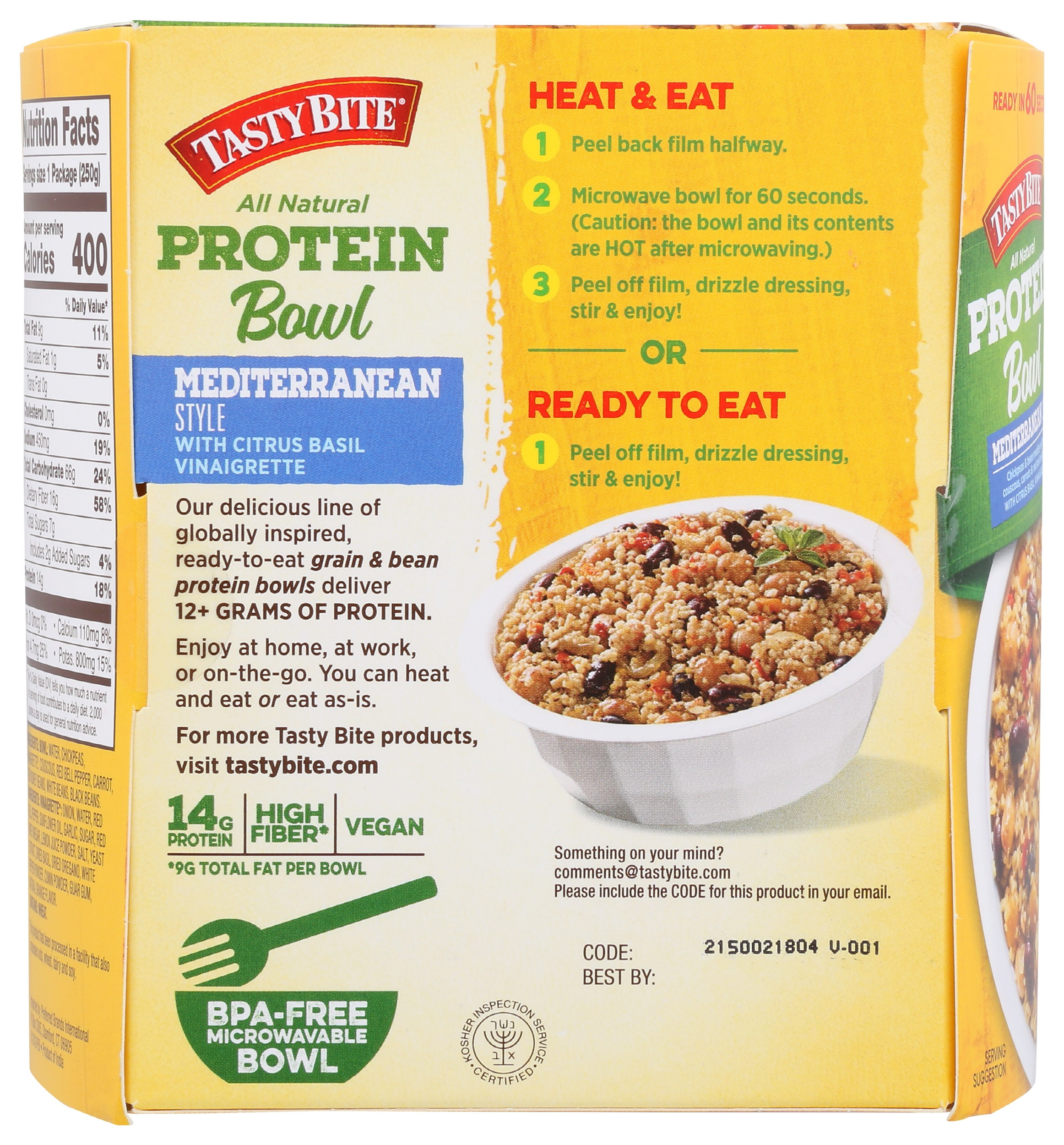 Tasty Bite Protein Bowl Mediterranean Style