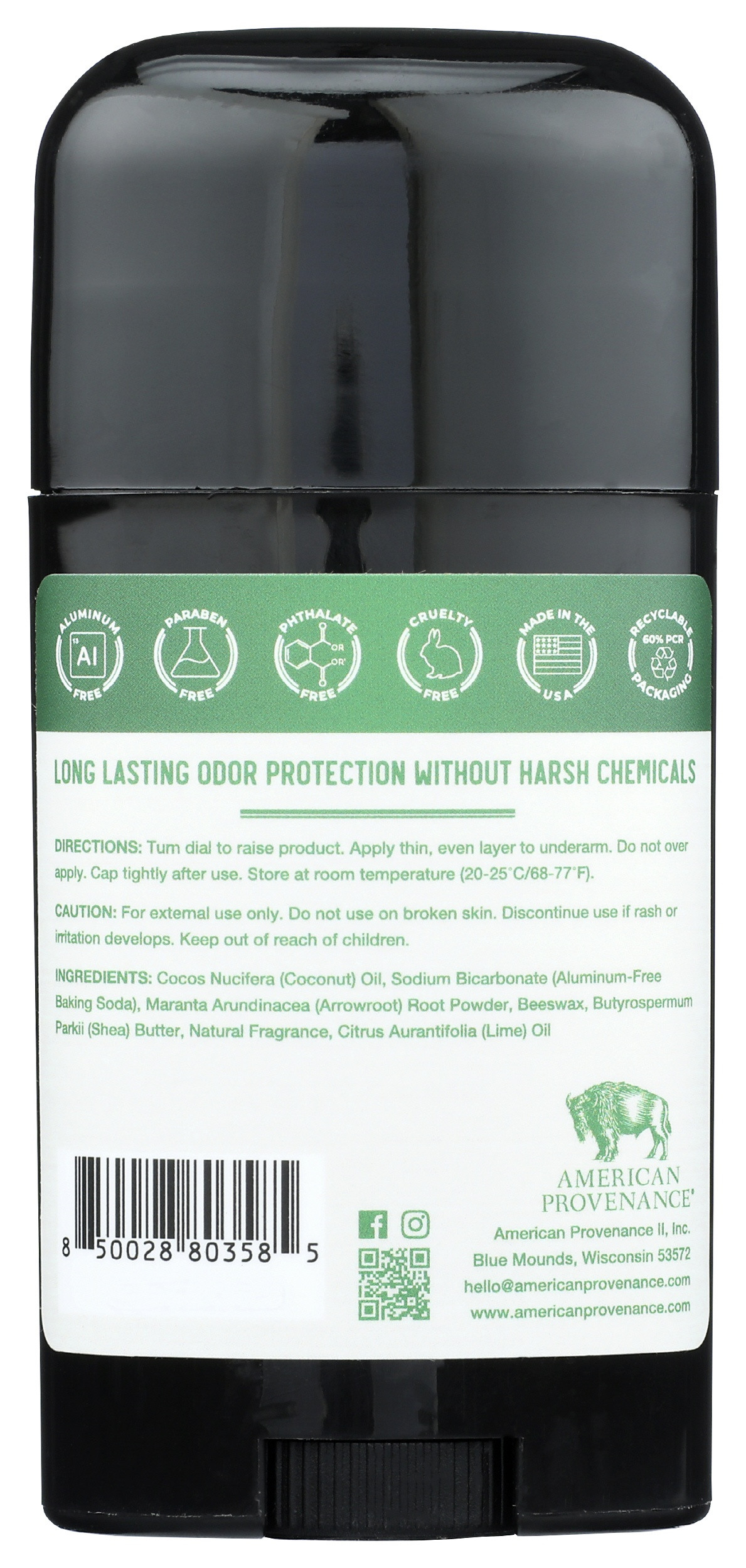 American Provenance Natural Deodorant, Bay Rum & Lime Scent