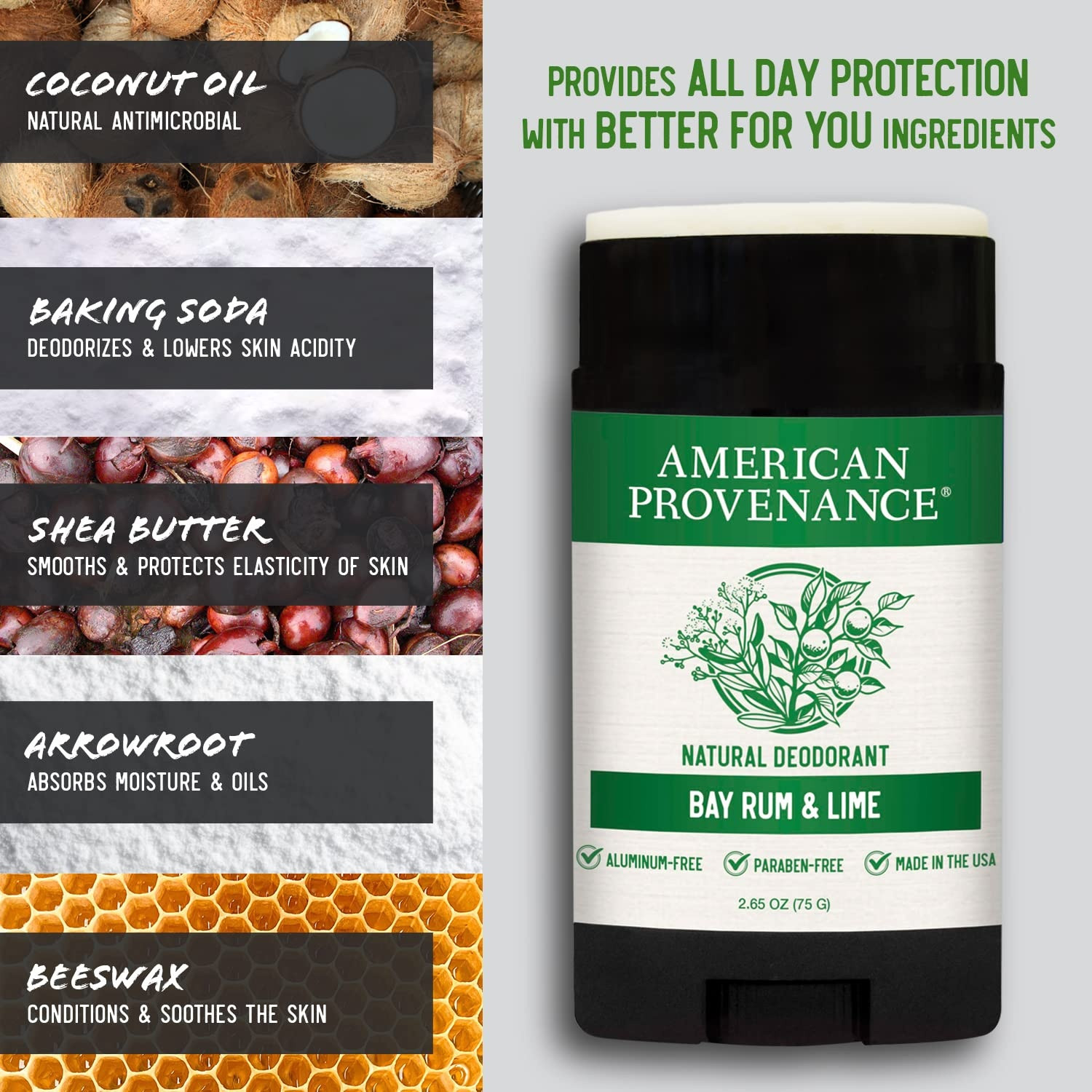 American Provenance Natural Deodorant, Bay Rum & Lime Scent
