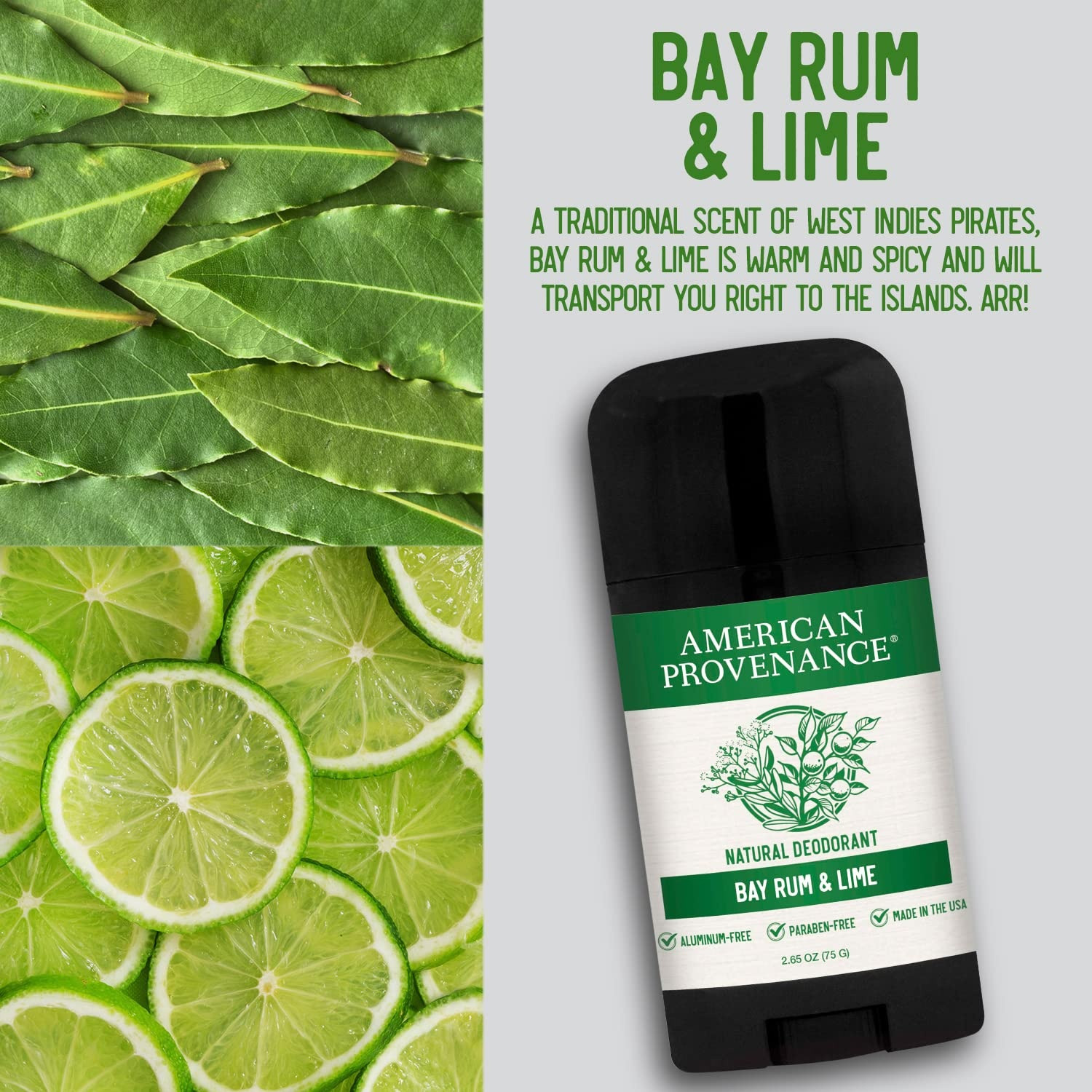 American Provenance Natural Deodorant, Bay Rum & Lime Scent