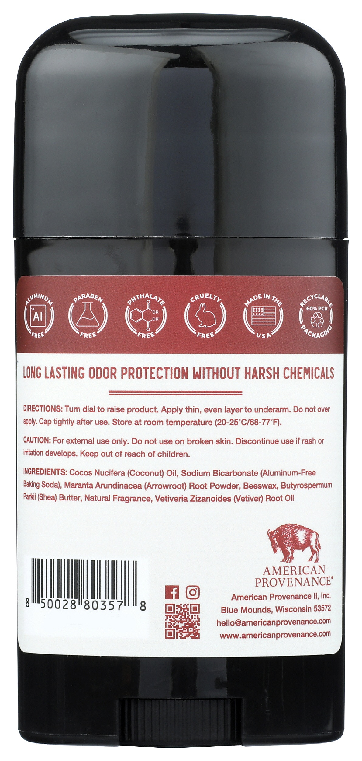 American Provenance Natural Deodorant, Bourbon & Vetiver Scent