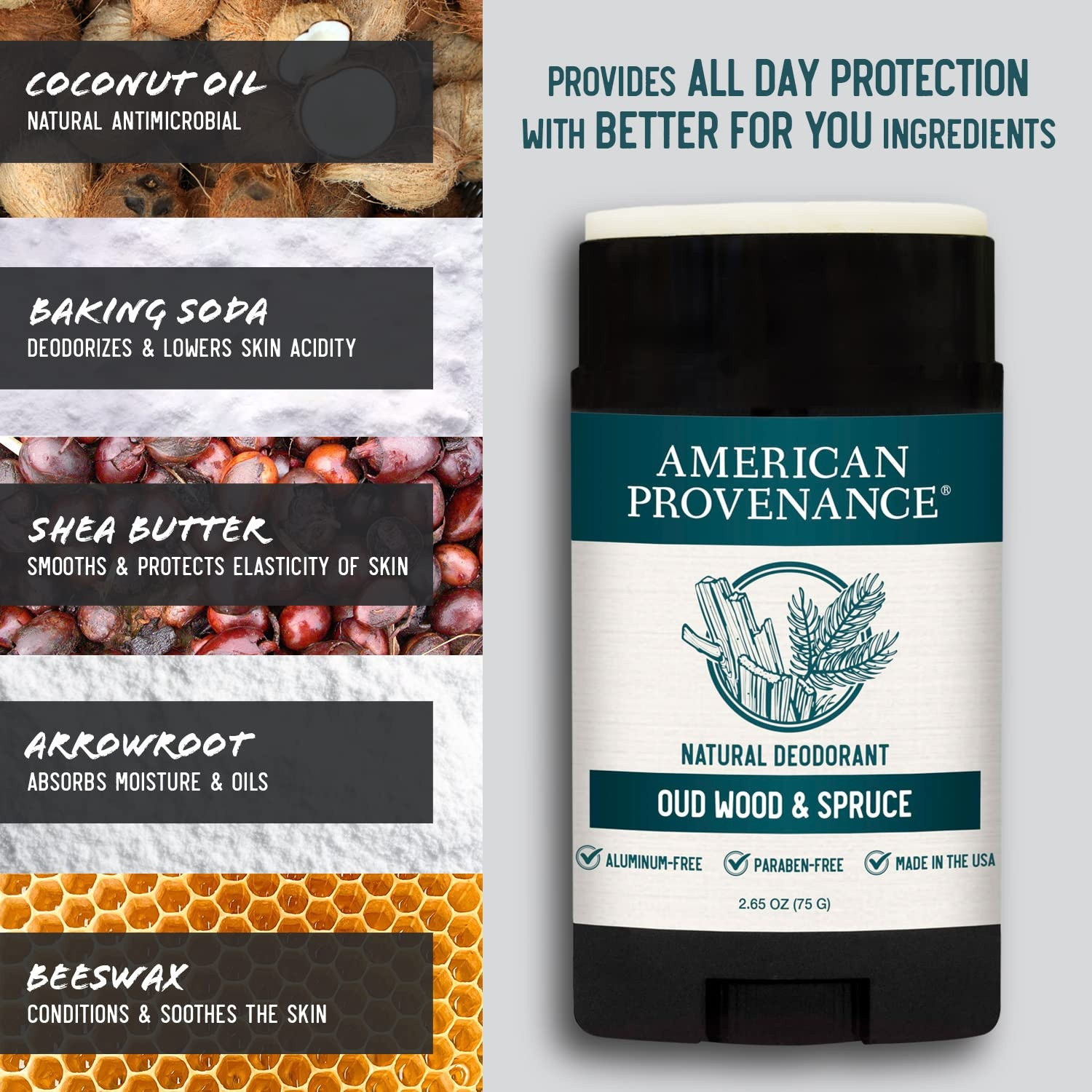American Provenance Natural Deodorant, Oud Wood & Spruce Scent