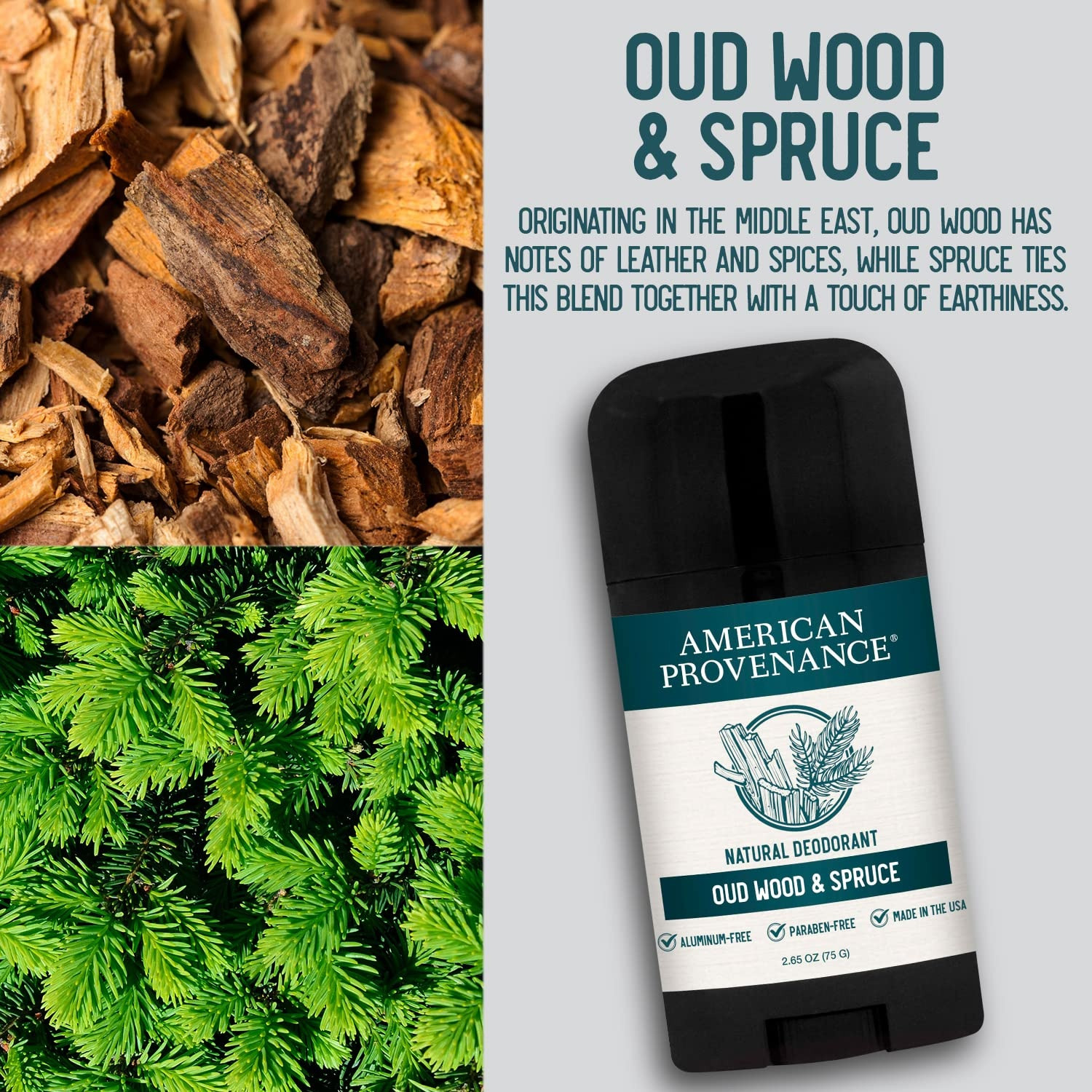 American Provenance Natural Deodorant, Oud Wood & Spruce Scent