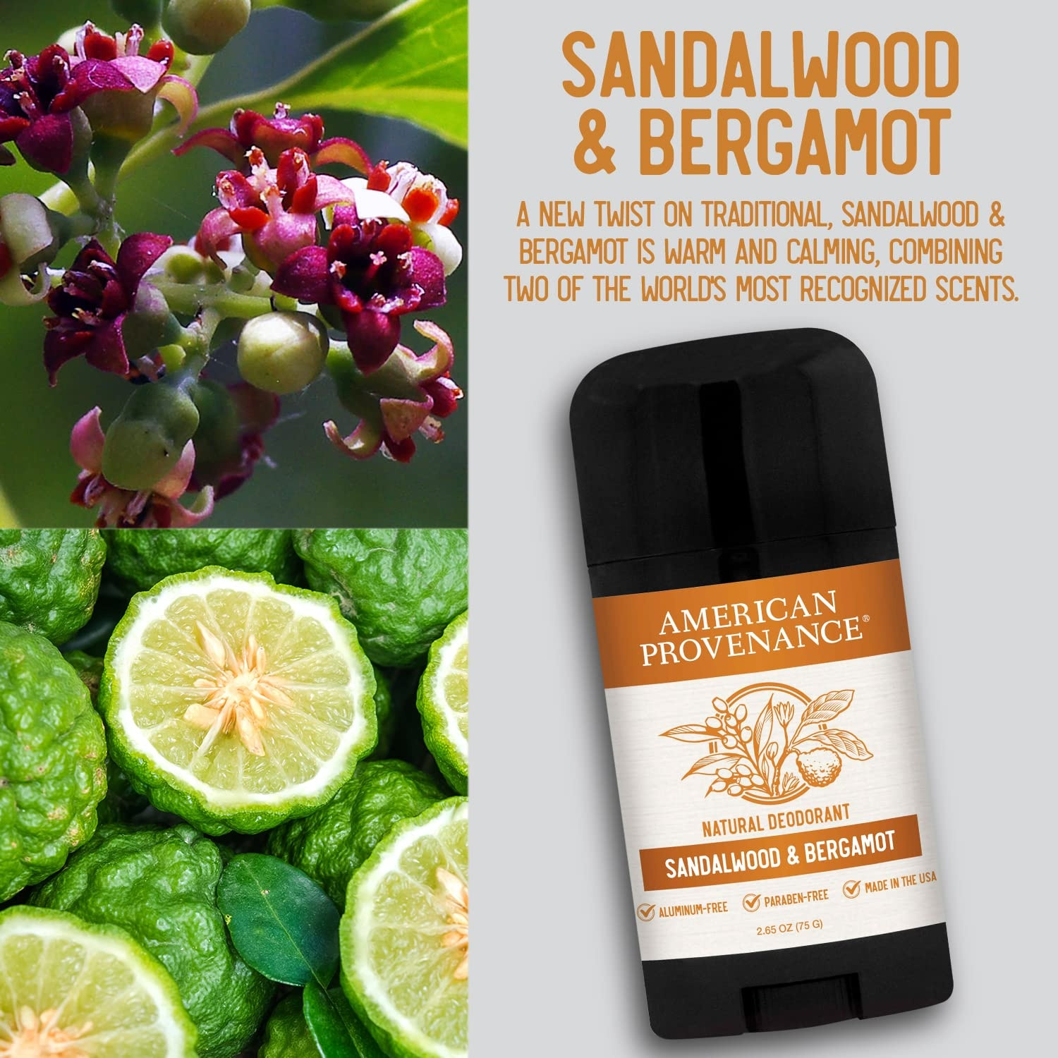 American Provenance Natural Deodorant, Sandalwood & Bergamot