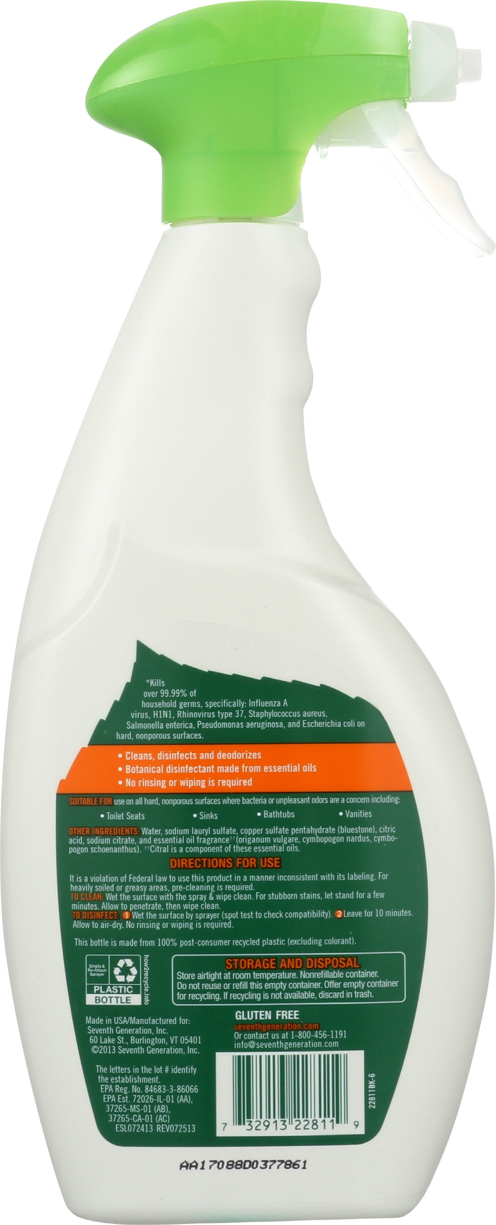 Seventh Generation Disinfecting Bathroom Cleaner, Lemongrass Citrus Scent