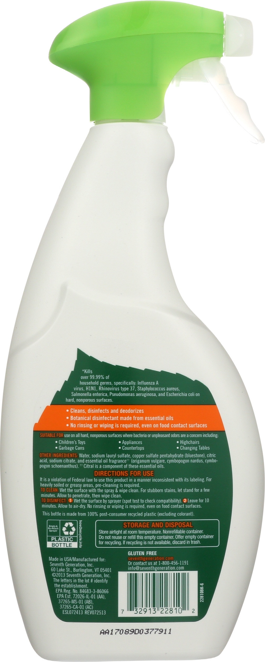 Seventh Generation Disinfecting Multi-Surface Cleaner, Lemongrass Citrus Scent