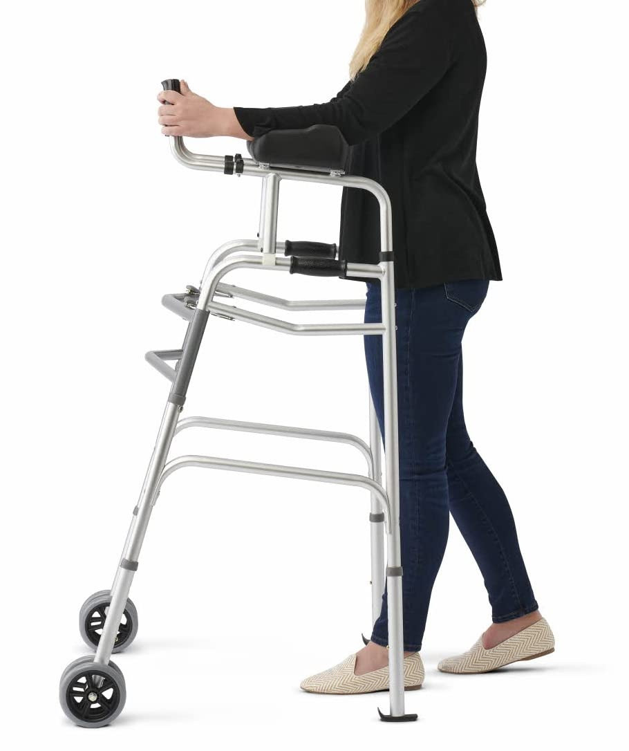 Medline Aluminum Upright Folding Walker with 5" Wheels