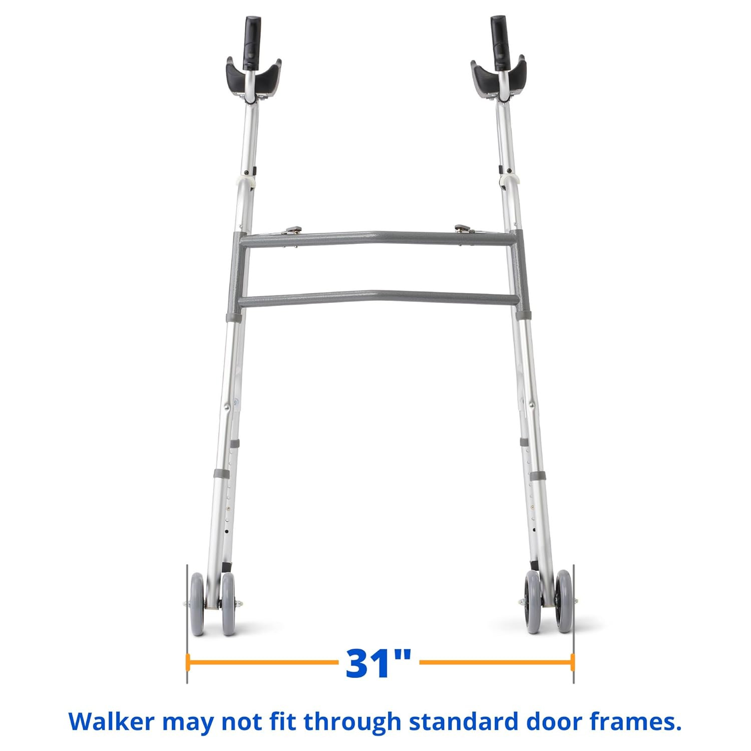Medline Aluminum Upright Folding Walker with 5' Wheels