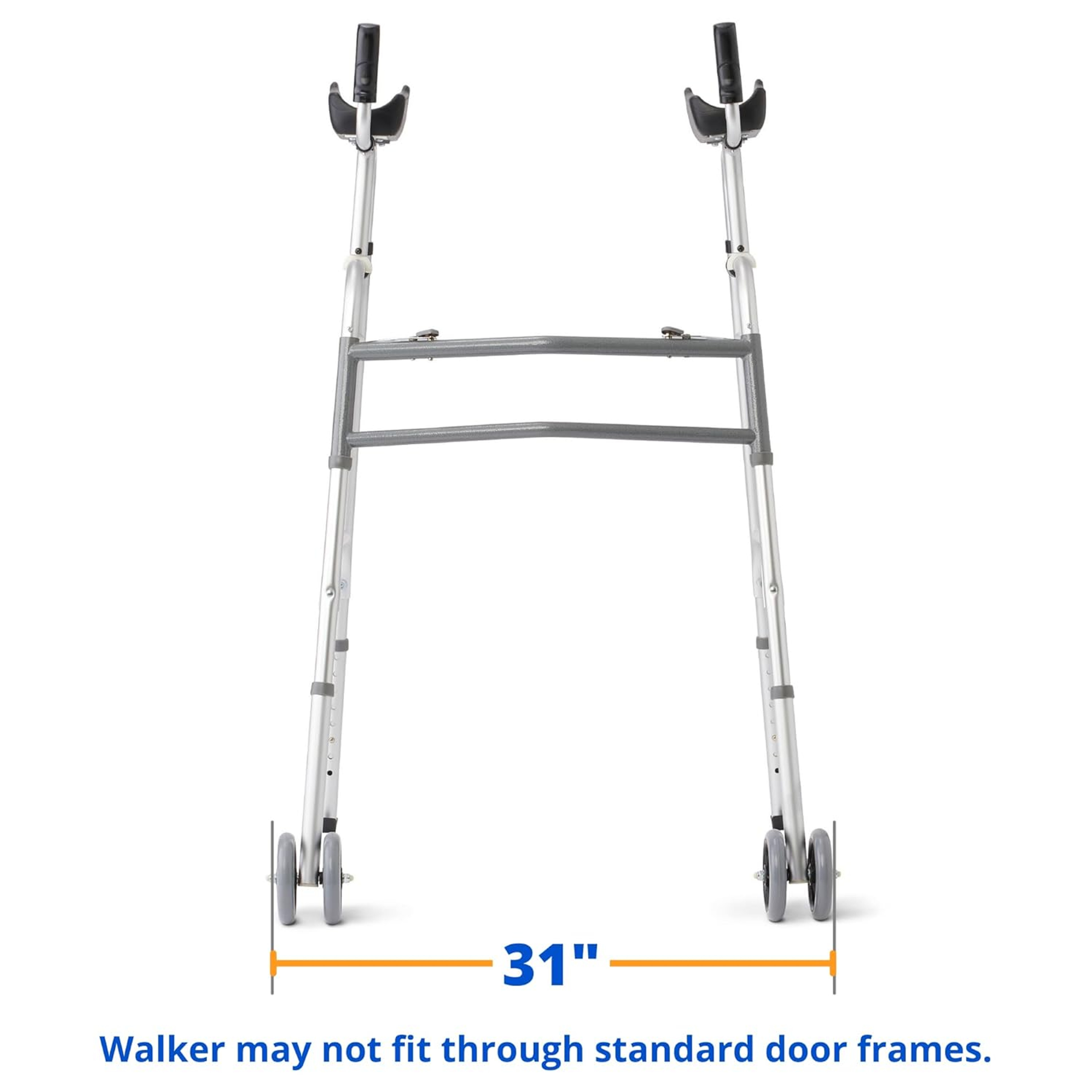 Medline Aluminum Upright Folding Walker with 5' Wheels