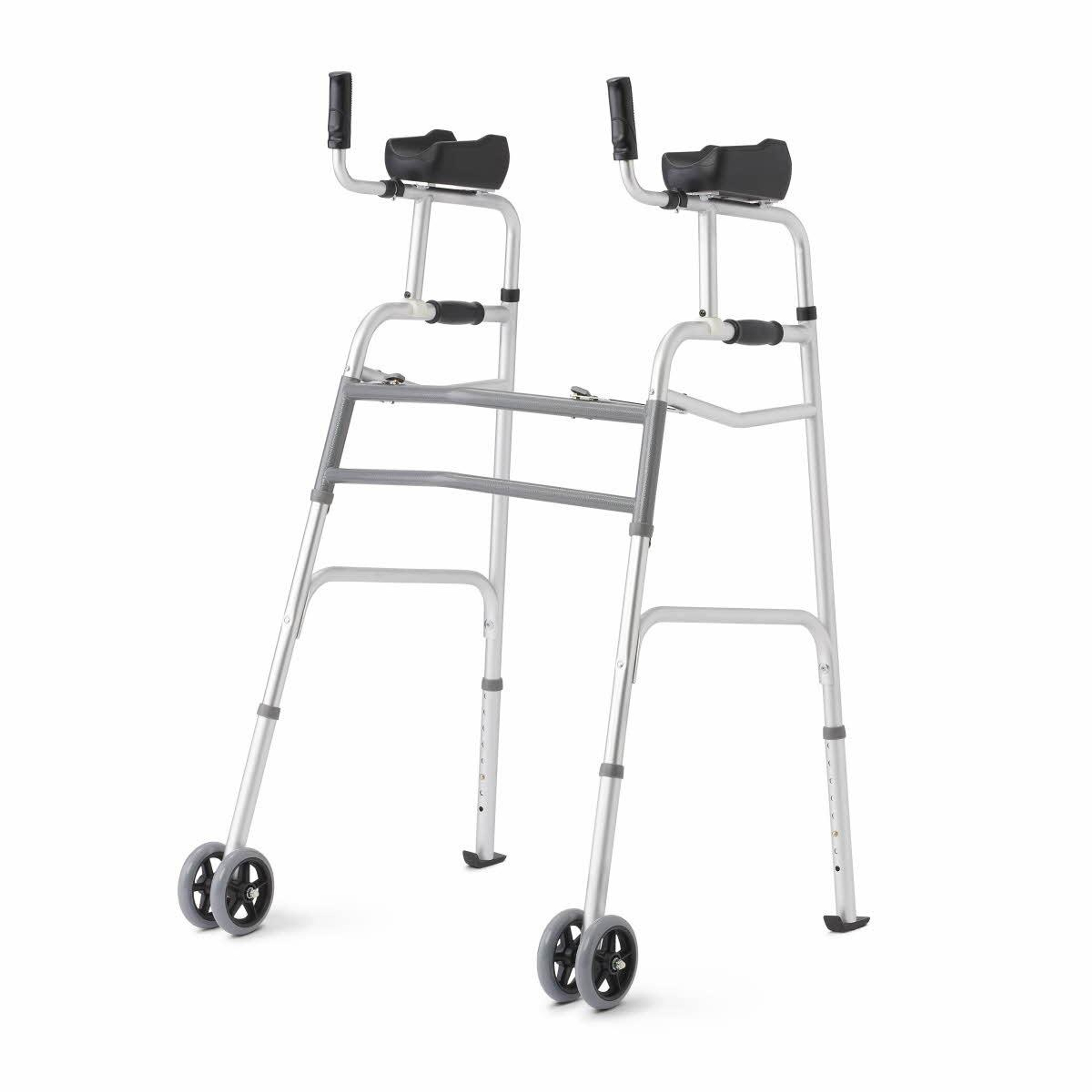 Medline Junior Aluminum Upright Folding Walker with 5" Wheels