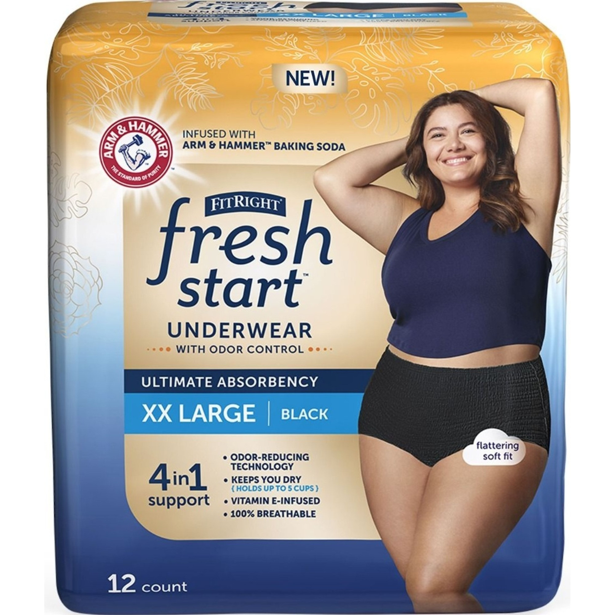 FitRight Fresh Start Incontinence Underwear, Black
