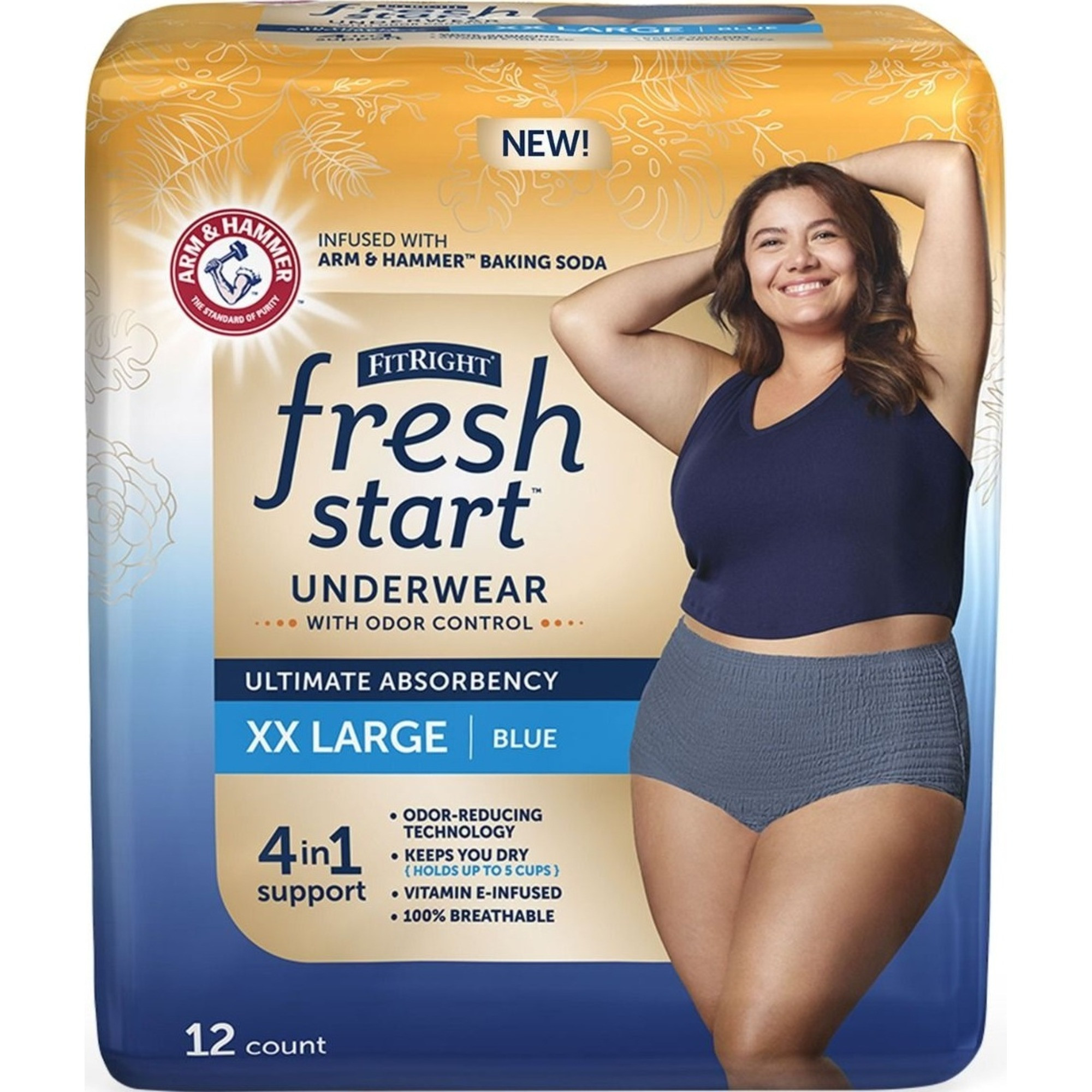 FitRight Fresh Start Incontinence Underwear, Blue