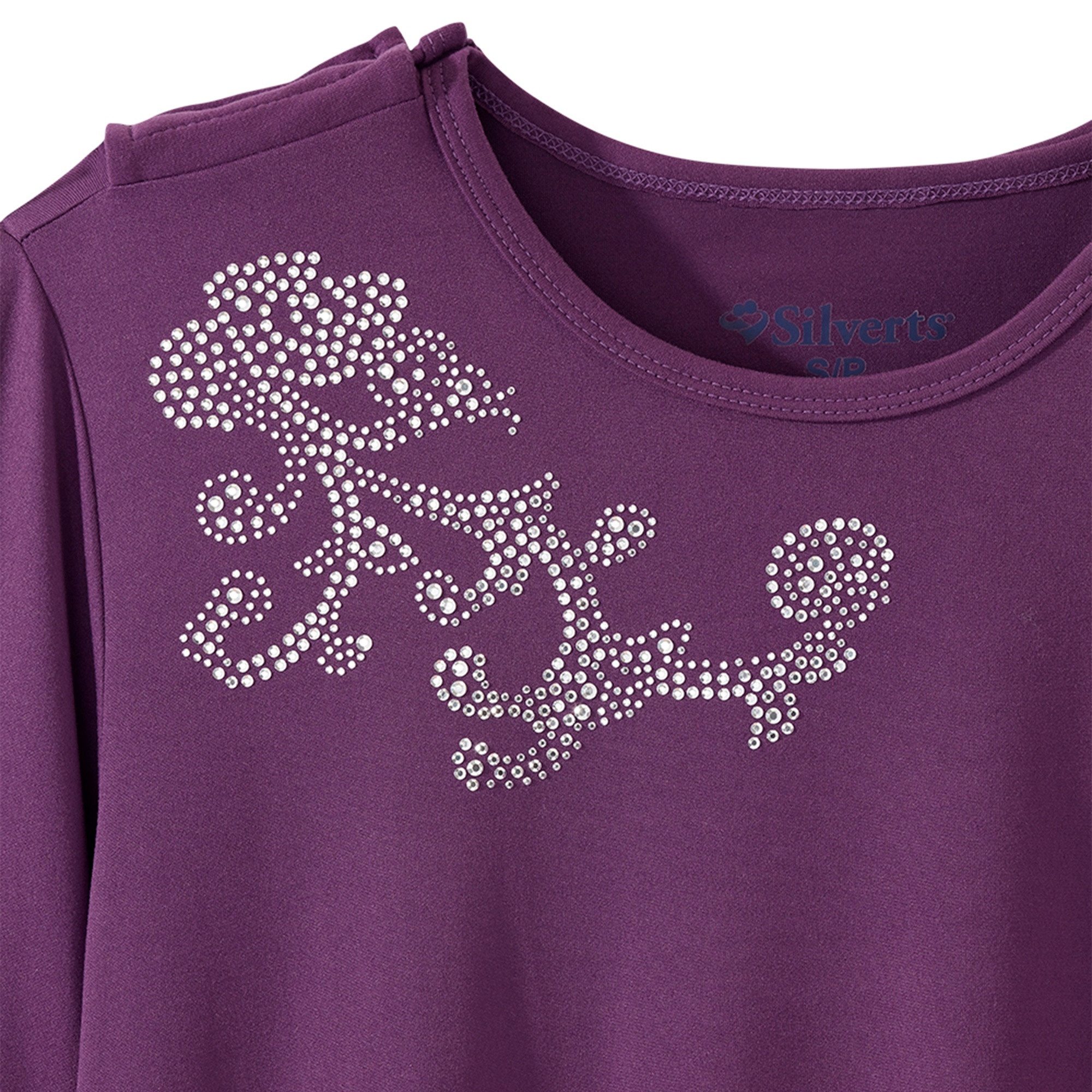 Silverts Women's Open Back Embellished Long Sleeve Top, Eggplant