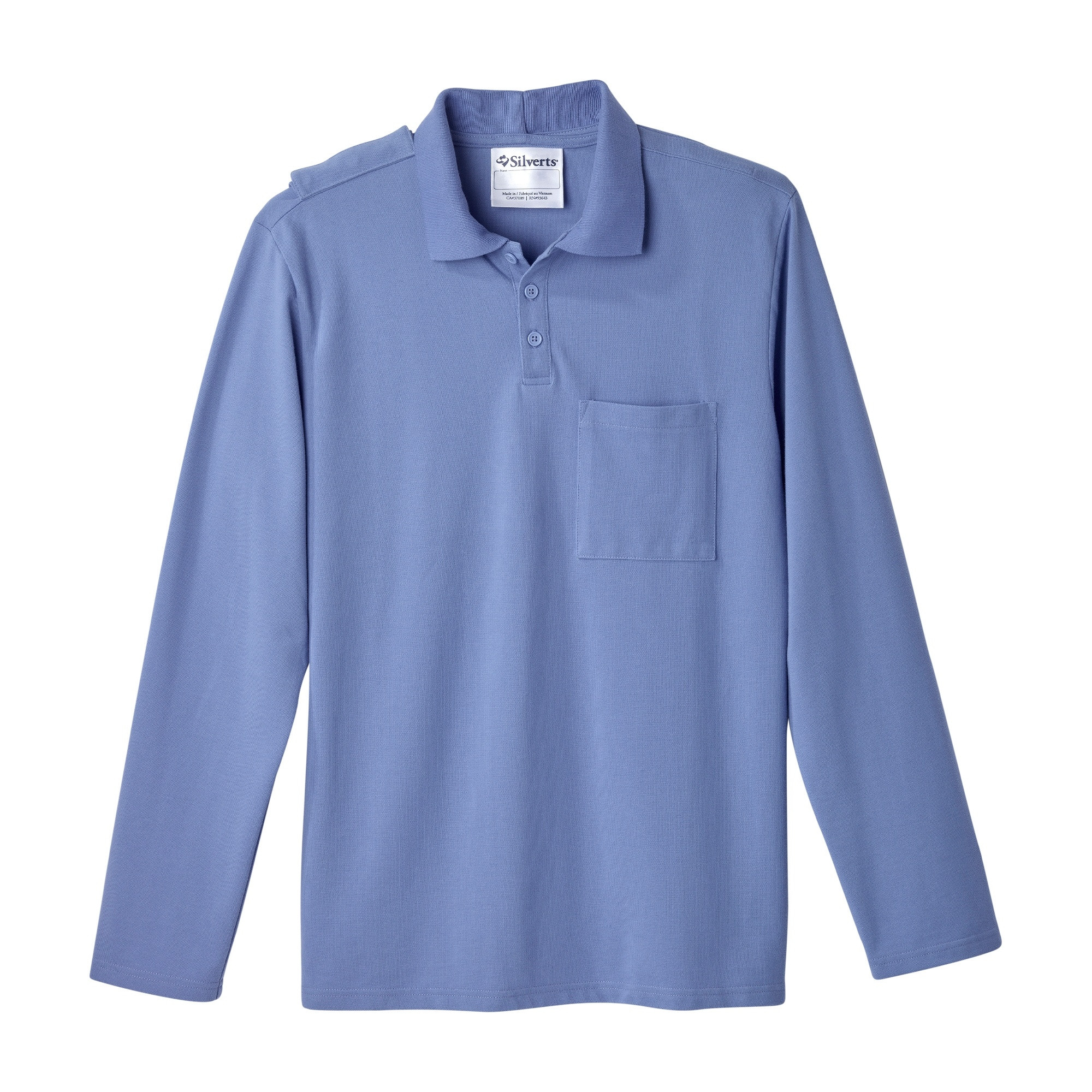 Silverts Men's Open Back Polo Shirt with Long Sleeves, Ciel Blue