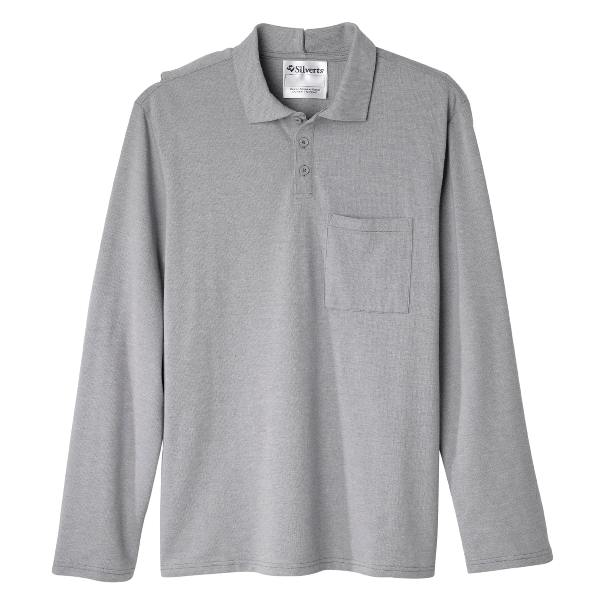 Silverts Men's Open Back Polo Shirt with Long Sleeves, Heather Gray