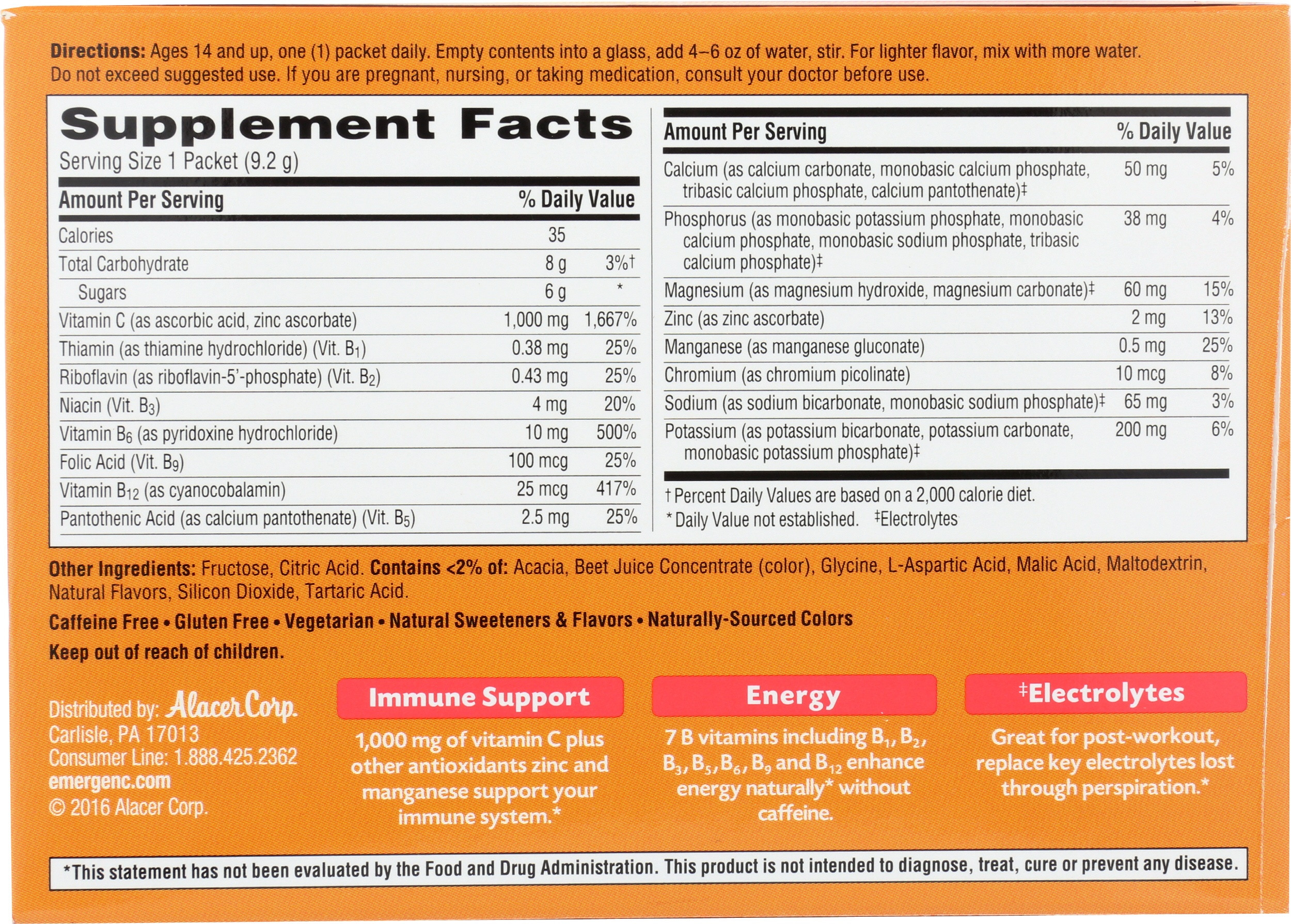 Emergen-C Daily Immune Support Vitamin C Supplement Powder, Tropical