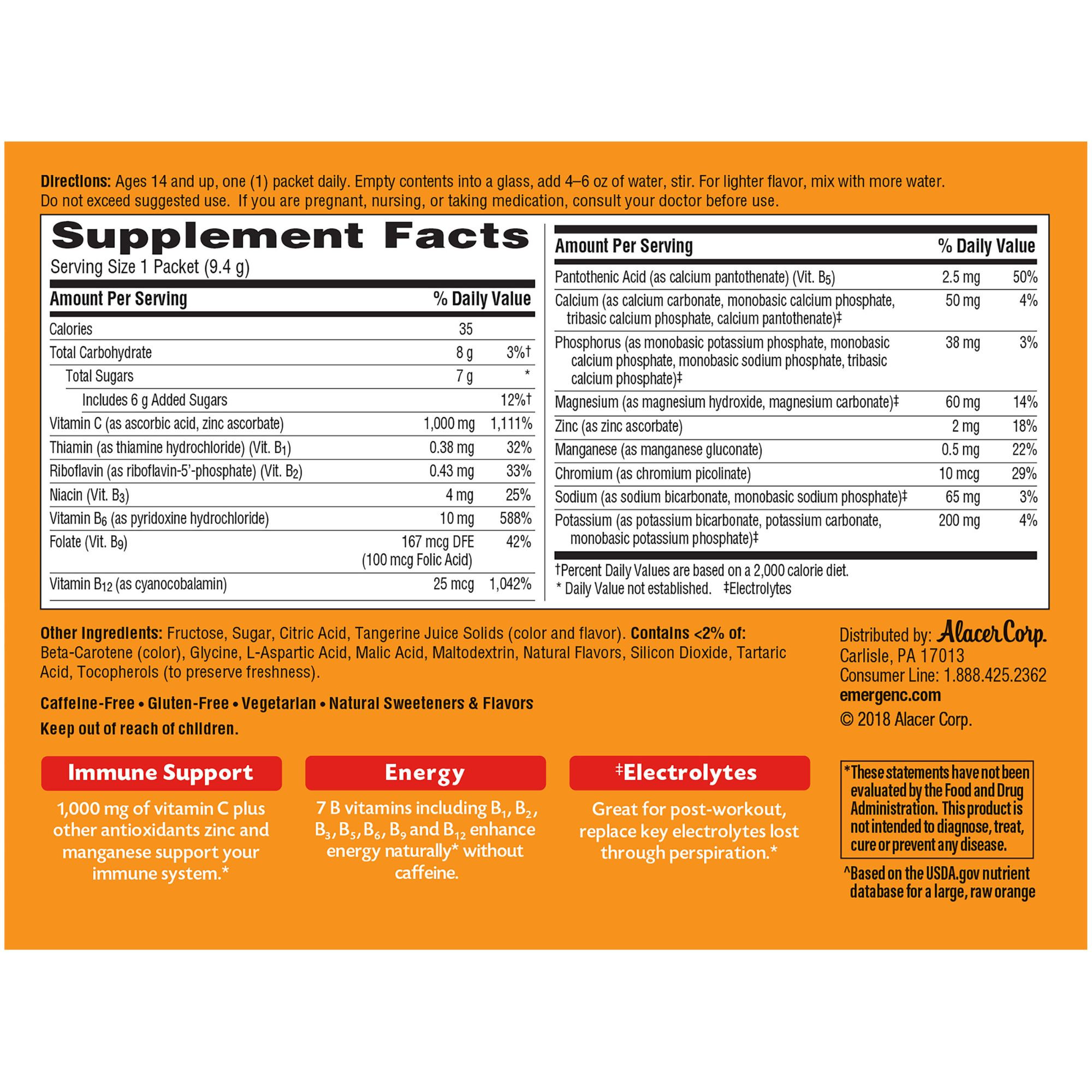 Emergen-C Daily Immune Support Vitamin C Supplement Powder, Tangerine