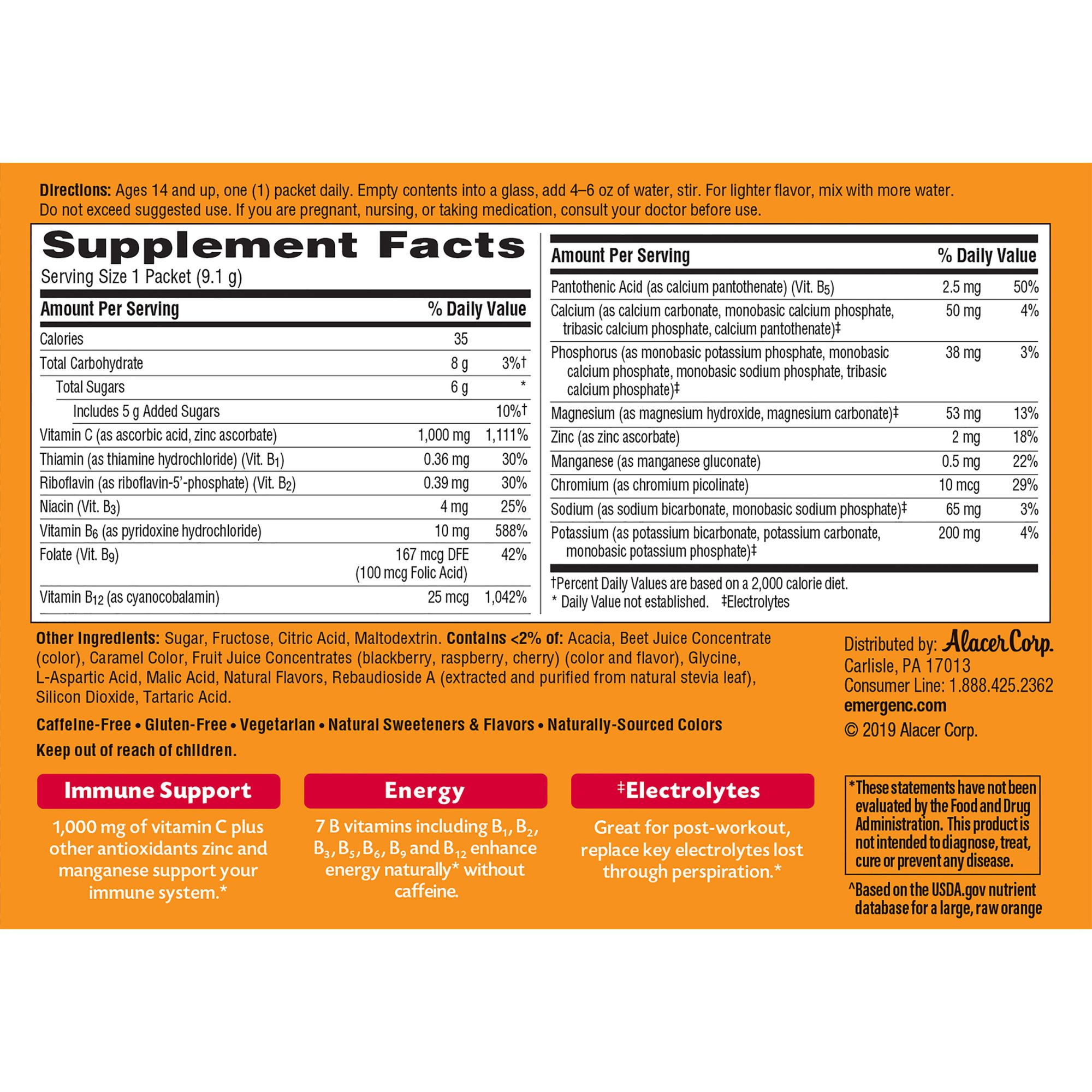 Emergen-C Daily Immune Support Vitamin C Supplement Powder, Raspberry